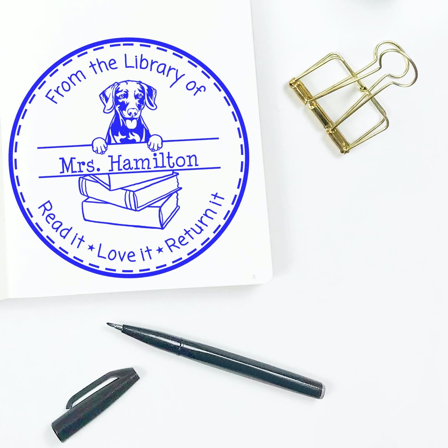 Weimaraner Dog Themed Read It Love It Return It Book Stamper - Engineer Seal Stamps