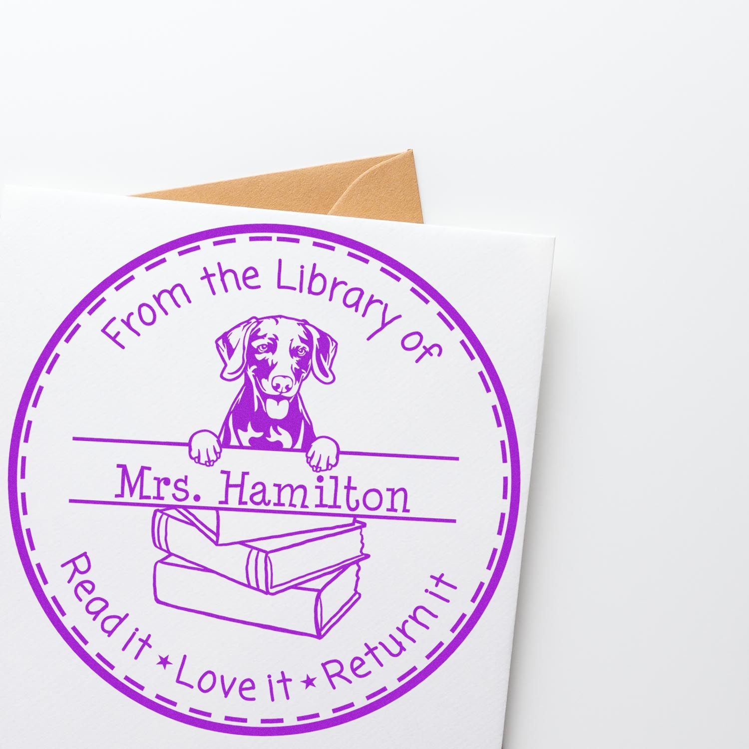Weimaraner Dog Customized Personal Book Return Stamp - Engineer Seal Stamps