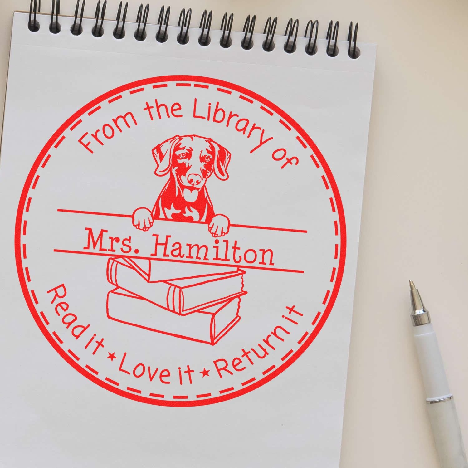 Weimaraner Dog Customized Personal Book Return Stamp - Engineer Seal Stamps