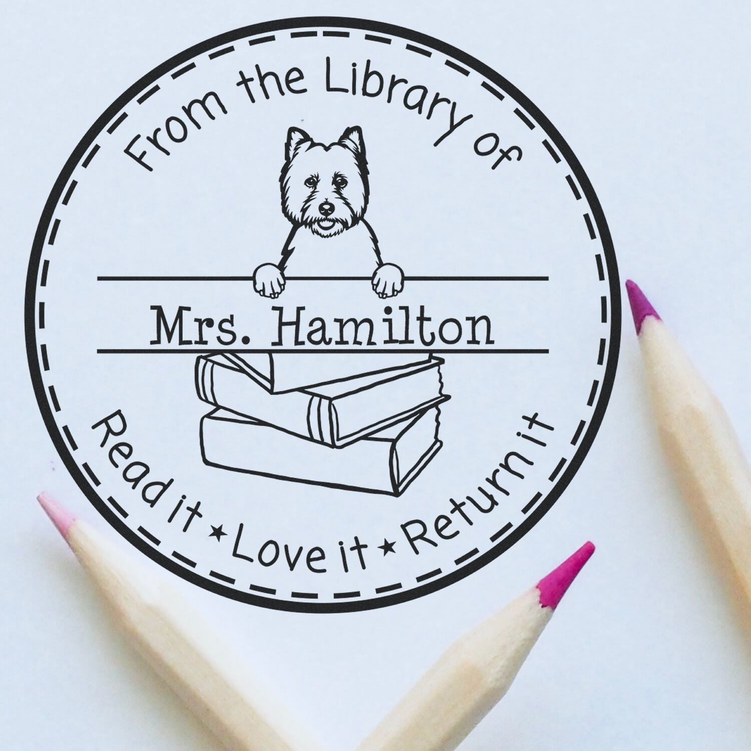 Customized Classroom Ownership Stamp with West Highland White Terrier Dog - Engineer Seal Stamps