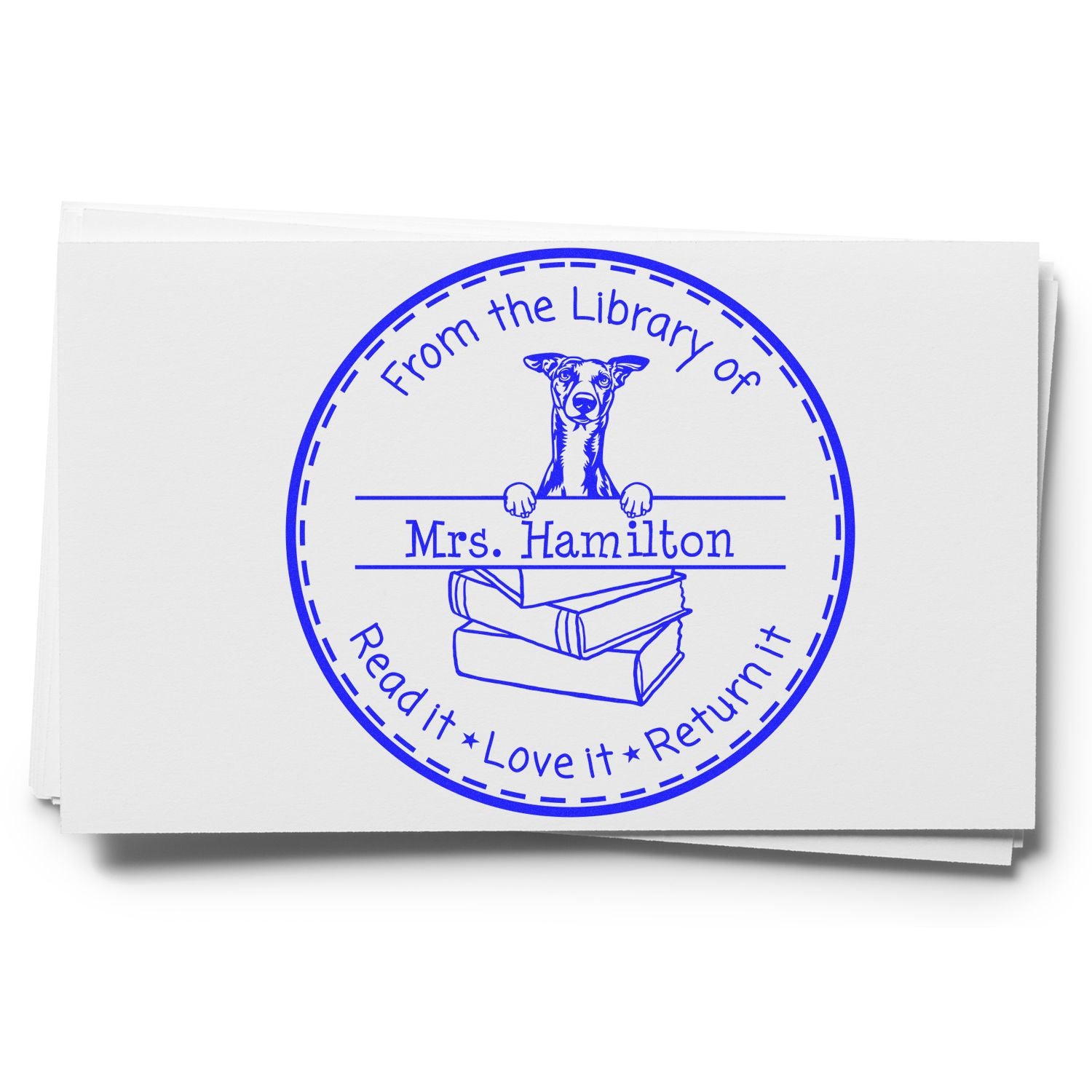Customized Classroom Ownership Stamper with Whippet Dog - Engineer Seal Stamps