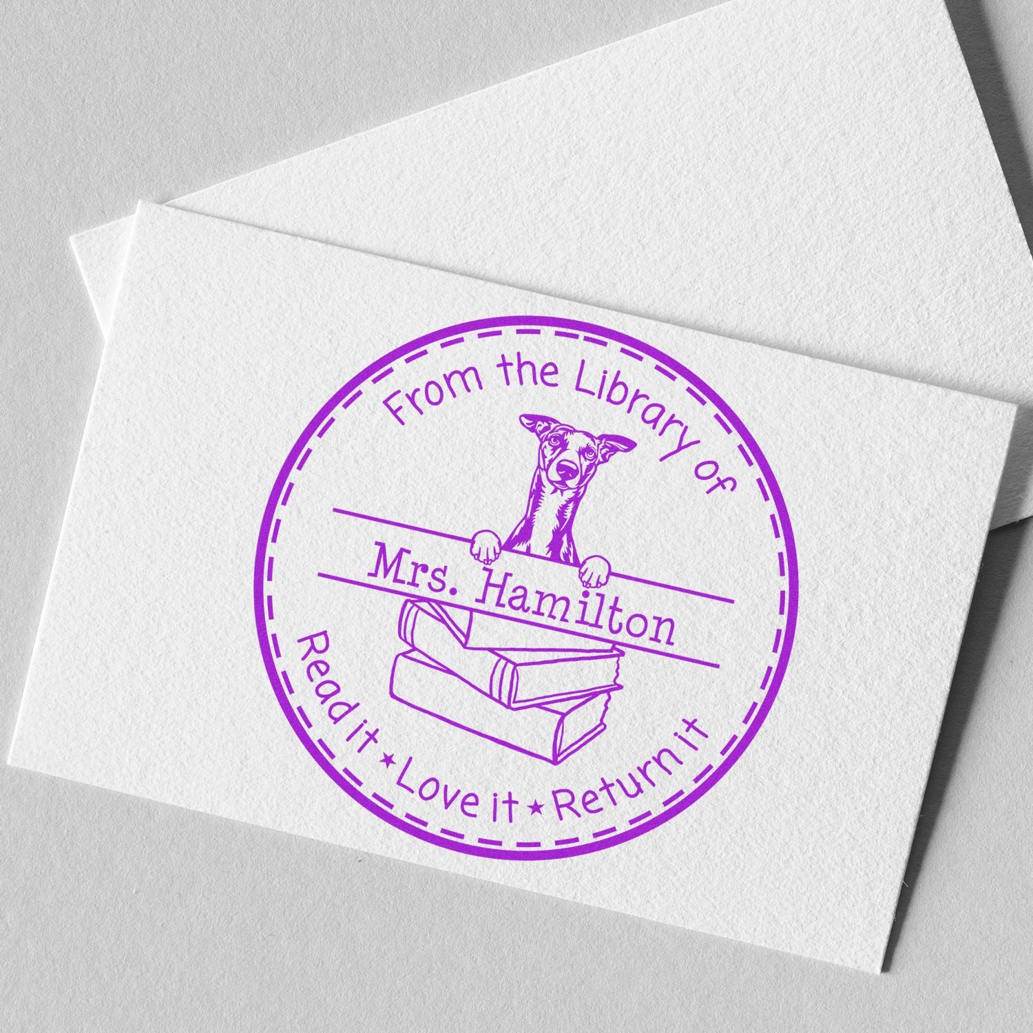 Customized Classroom Ownership Stamper with Whippet Dog - Engineer Seal Stamps