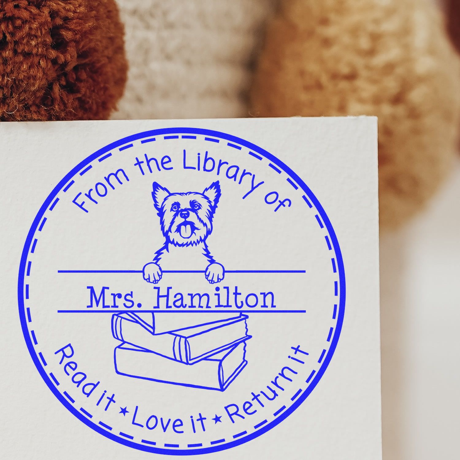 Customized Love Books, Return Books Stamper with Yorkshire Terrier Dog - Engineer Seal Stamps