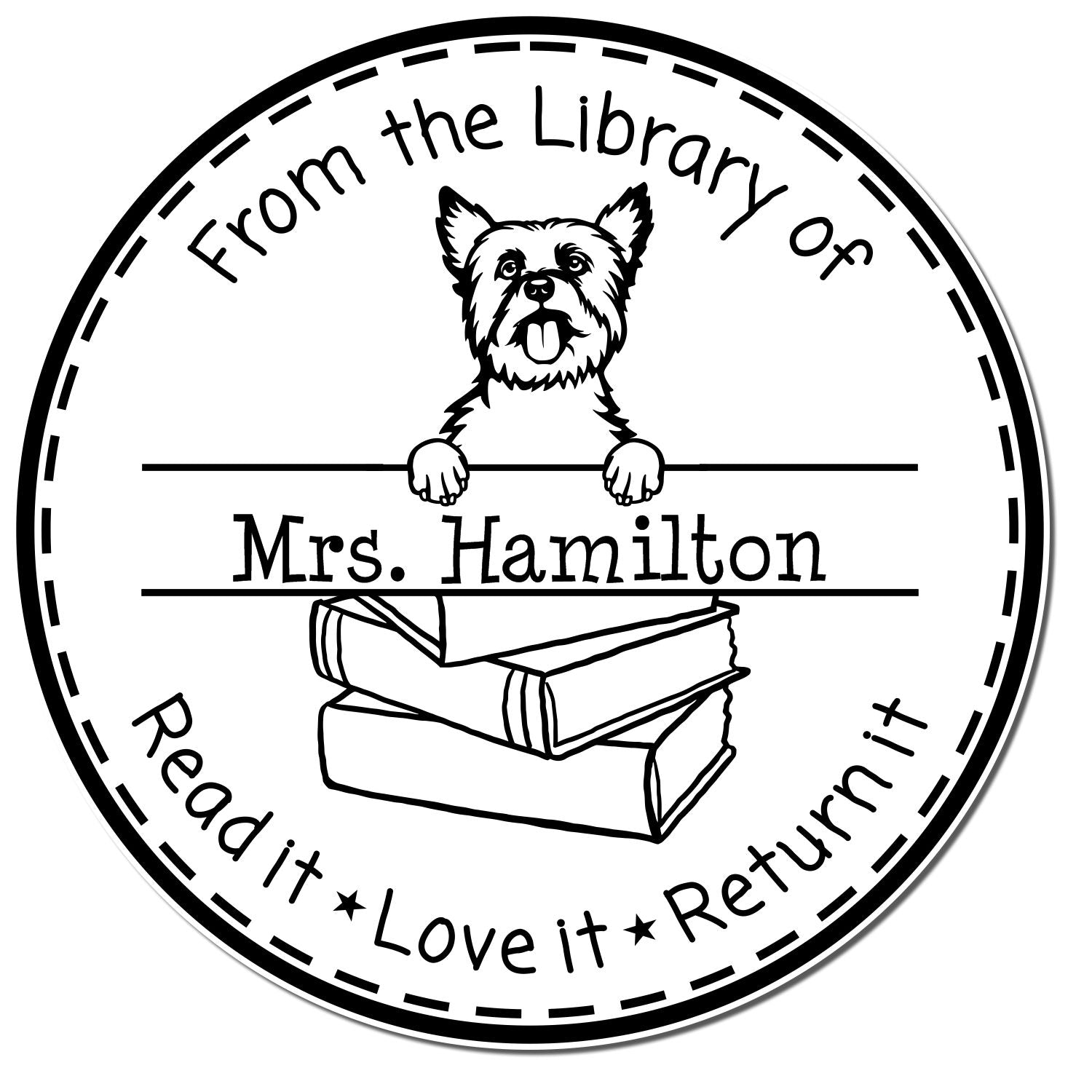 Yorkshire Terrier Dog Themed Library Name Stamper - Engineer Seal Stamps