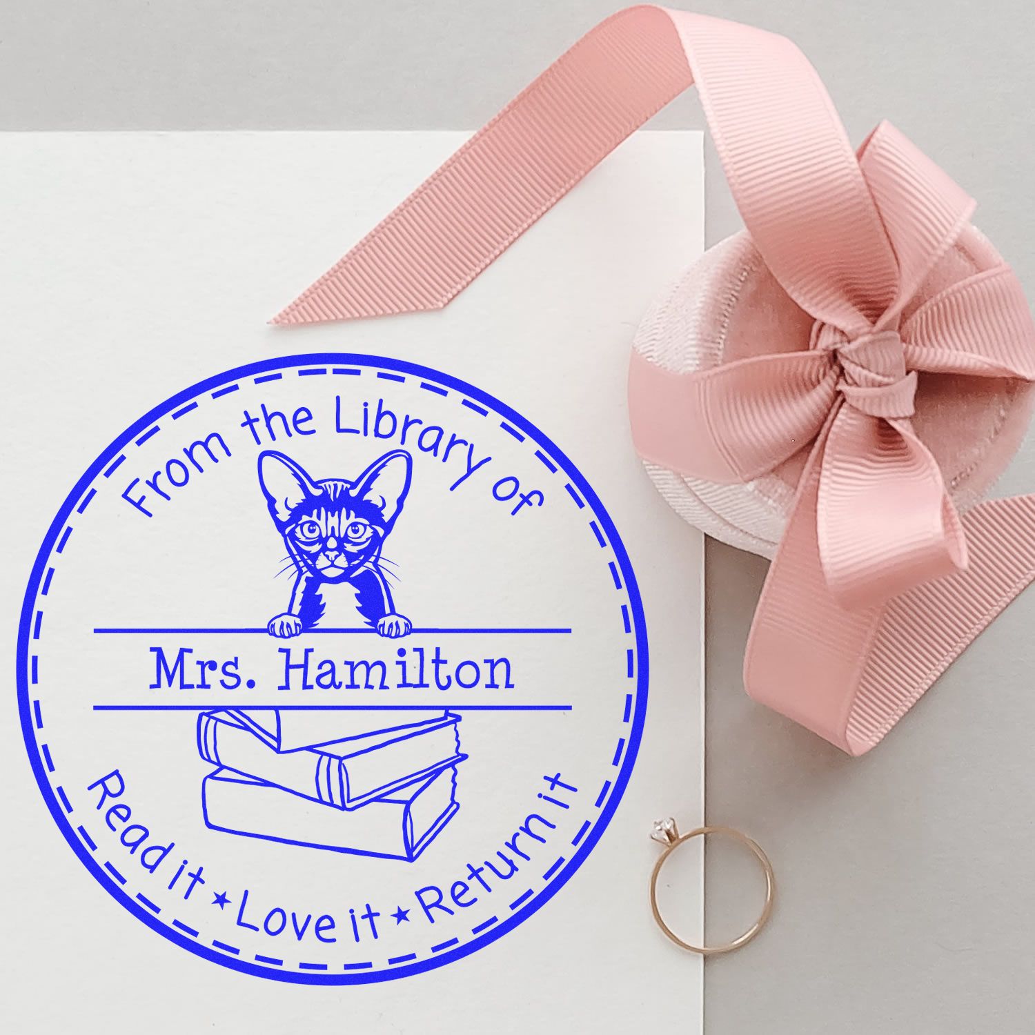 Personalized Library Tool For Stamp with Abyssinian Cat - Engineer Seal Stamps