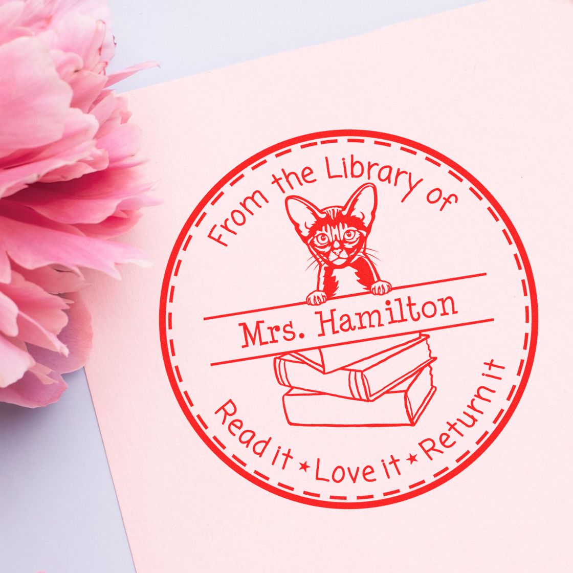 Personalized Library Tool For Stamp with Abyssinian Cat - Engineer Seal Stamps