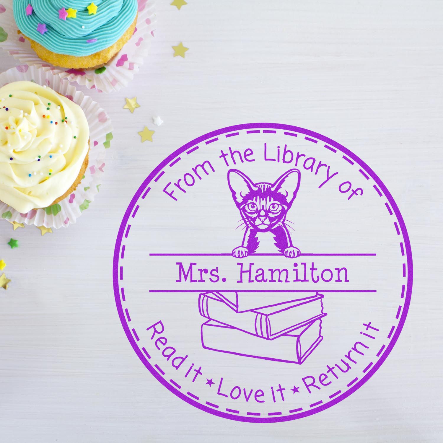 Personalized Library Tool For Stamp with Abyssinian Cat - Engineer Seal Stamps