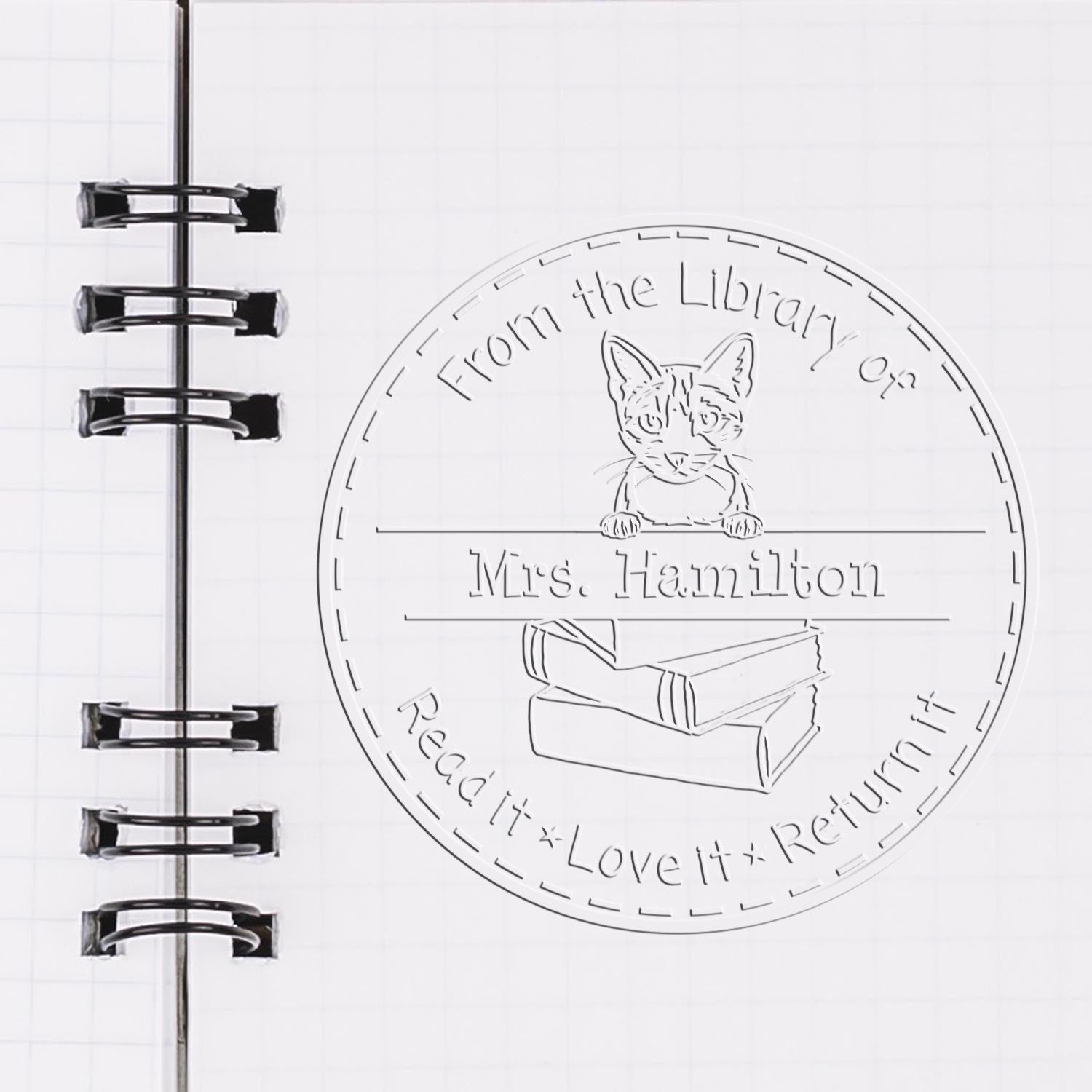 Custom Borrowed Book Reminder Embossed Stamp with Aegean Cat - Engineer Seal Stamps