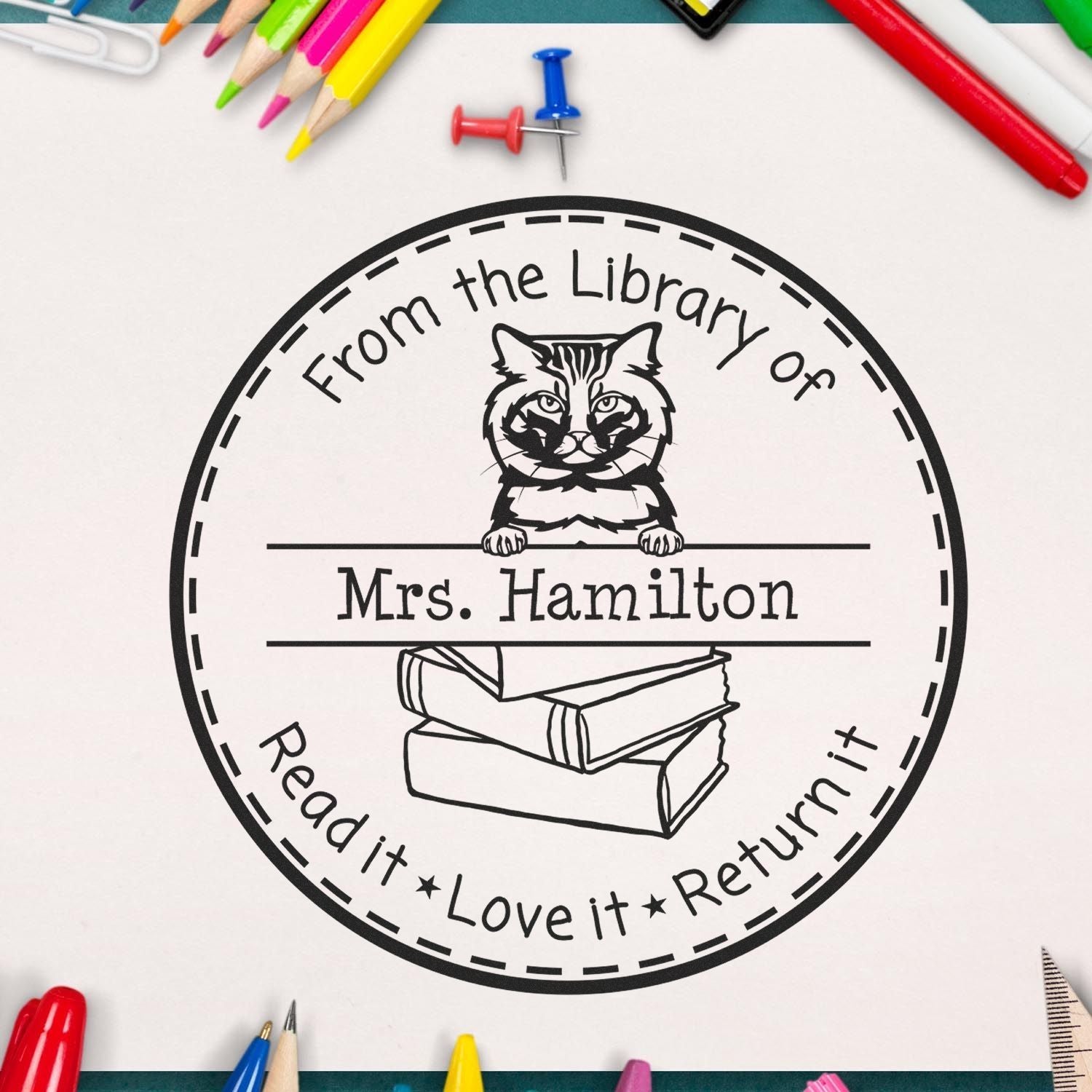 Personalized Resource Stamp with American Bobtail Cat - Engineer Seal Stamps