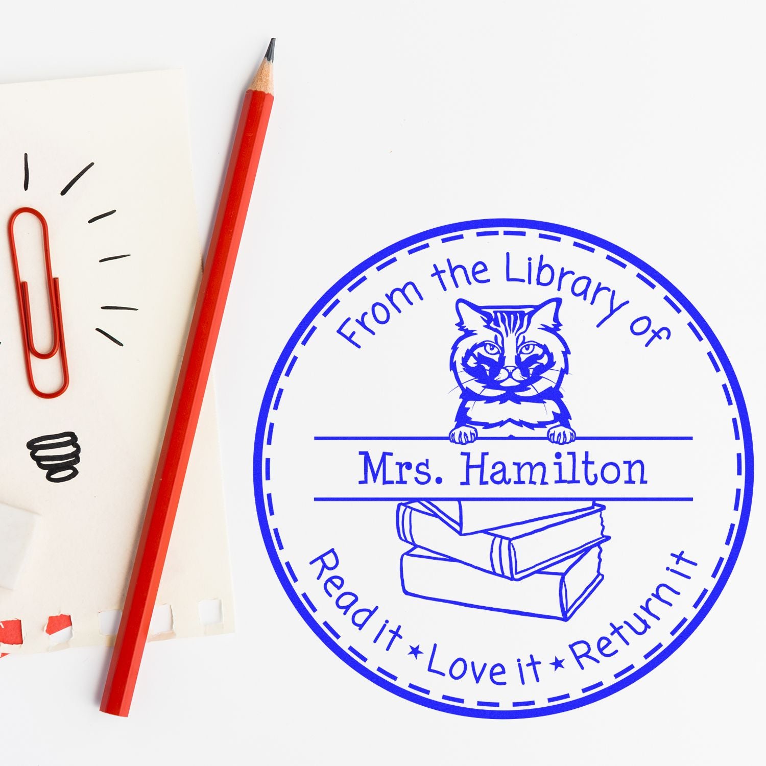 Personalized Resource Stamp with American Bobtail Cat - Engineer Seal Stamps