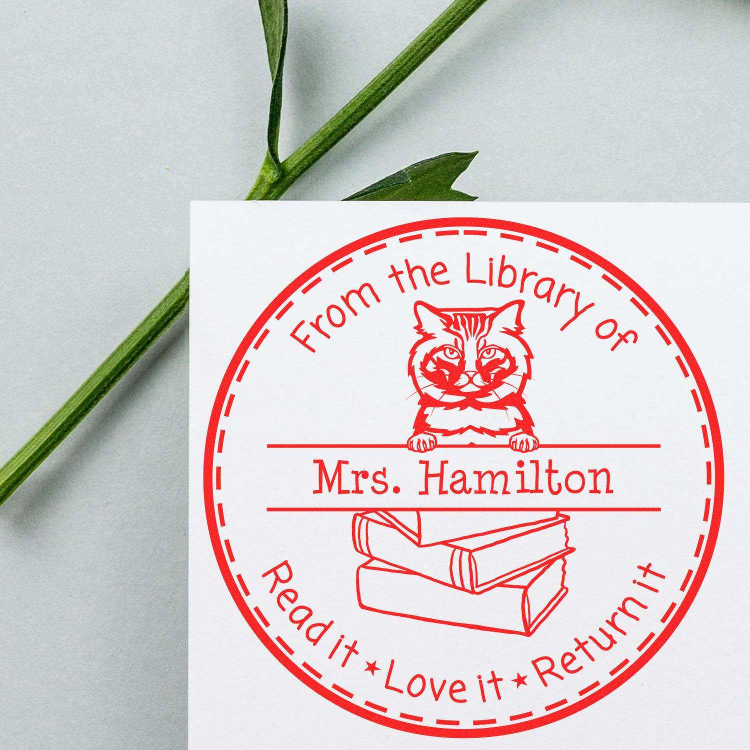 Personalized Resource Stamp with American Bobtail Cat - Engineer Seal Stamps
