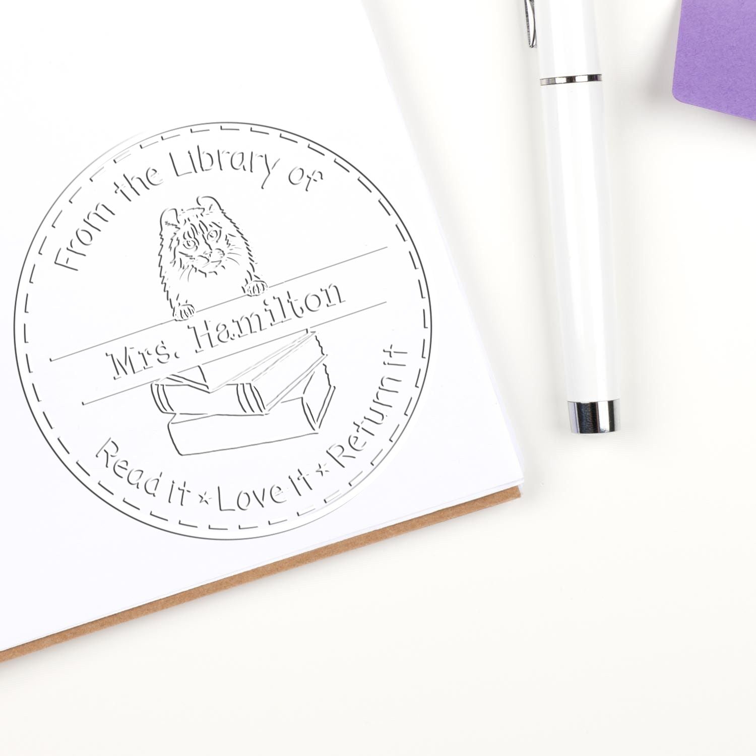 American Curl Cat Custom Book Tag Embosser - Engineer Seal Stamps