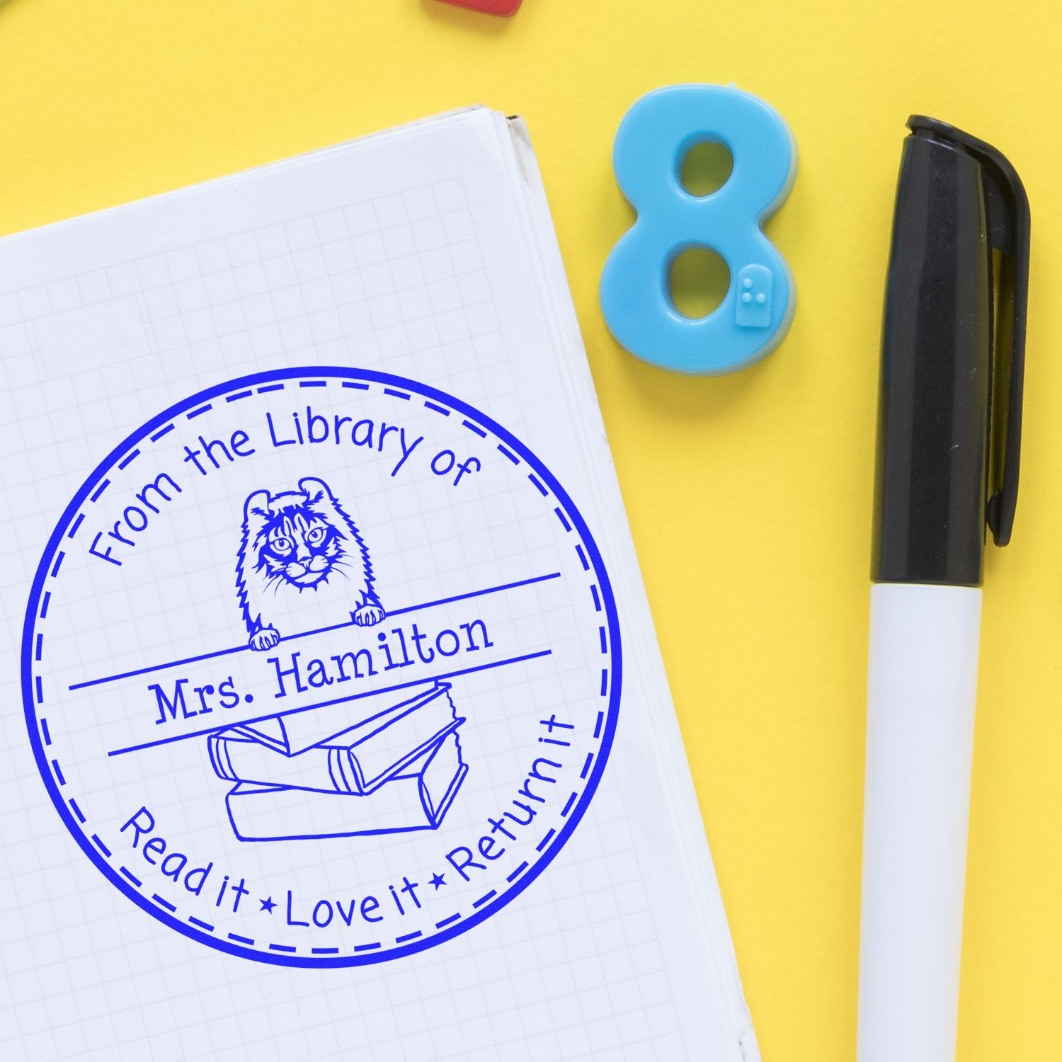 Personalized Resource Stamper with American Curl Cat - Engineer Seal Stamps