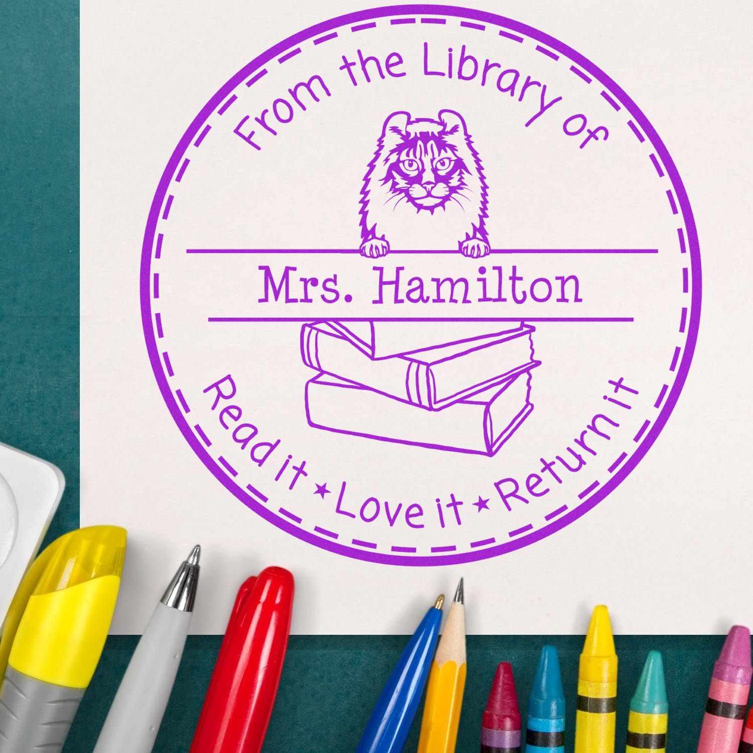 Personalized Resource Stamper with American Curl Cat - Engineer Seal Stamps