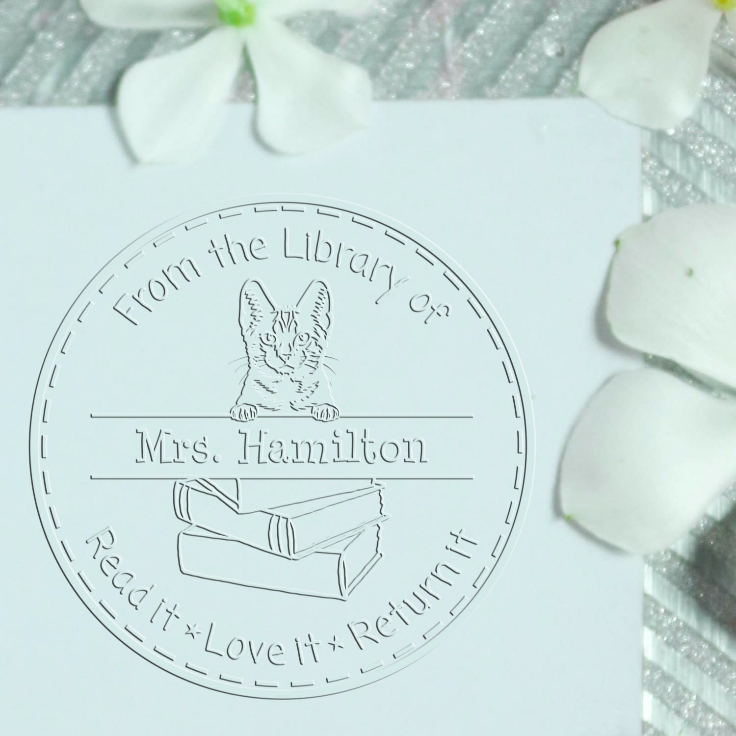 Custom Please Return Book Seal with American Shorthair Cat - Engineer Seal Stamps