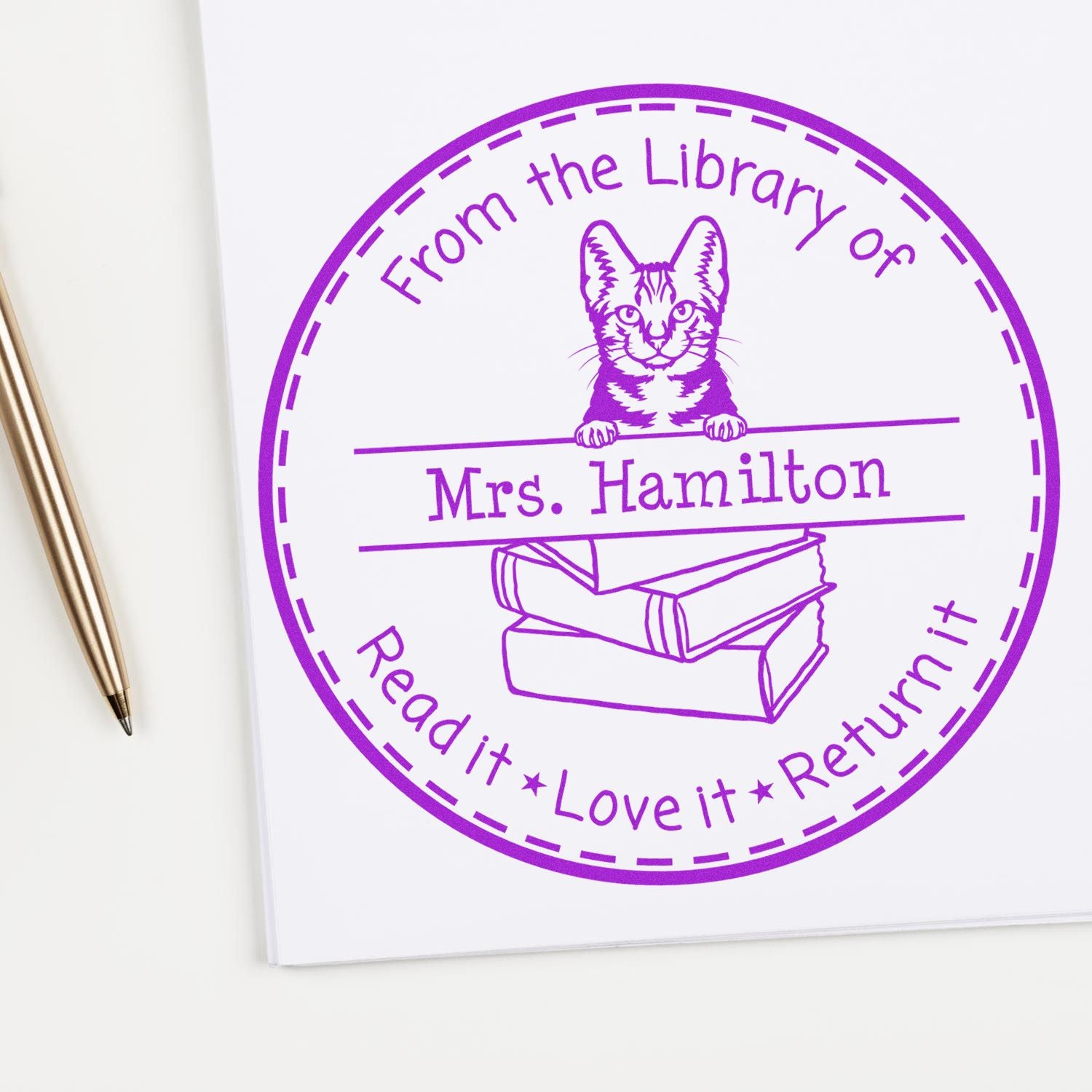 Personalized With Name Stamp with American Shorthair Cat - Engineer Seal Stamps
