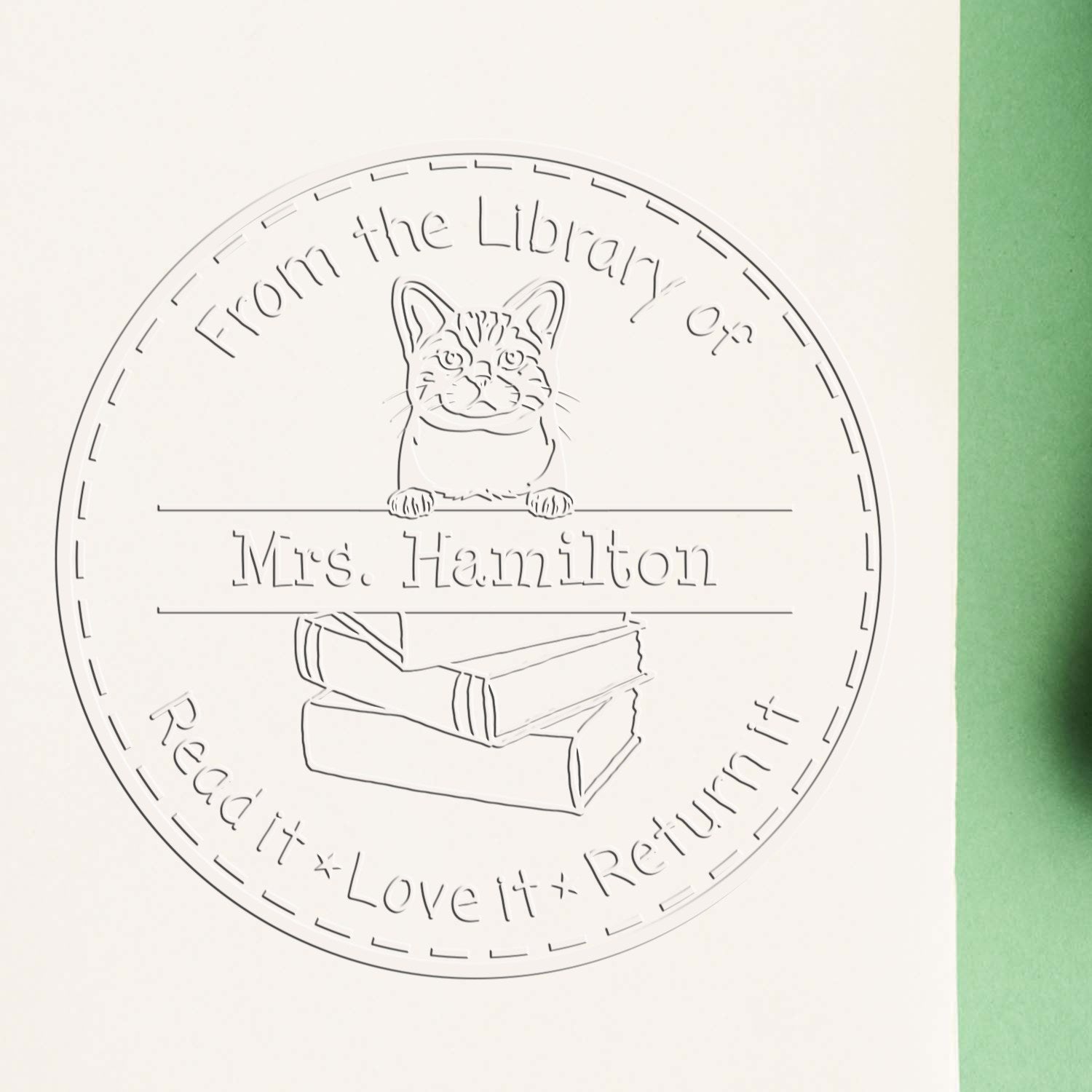 Custom Please Return Book Seal Embosser with American Wirehair Cat - Engineer Seal Stamps
