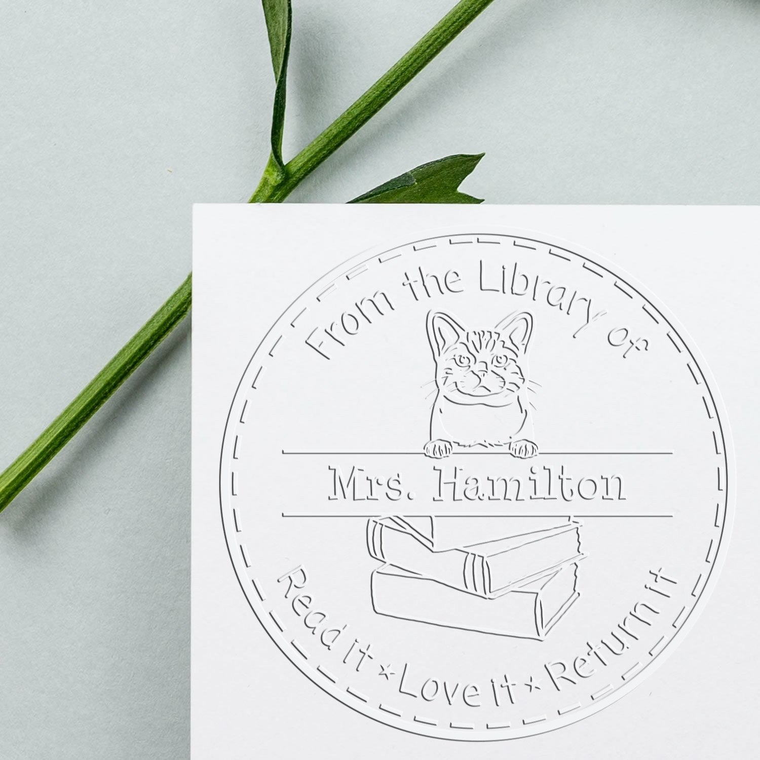 Custom Please Return Book Seal Embosser with American Wirehair Cat - Engineer Seal Stamps
