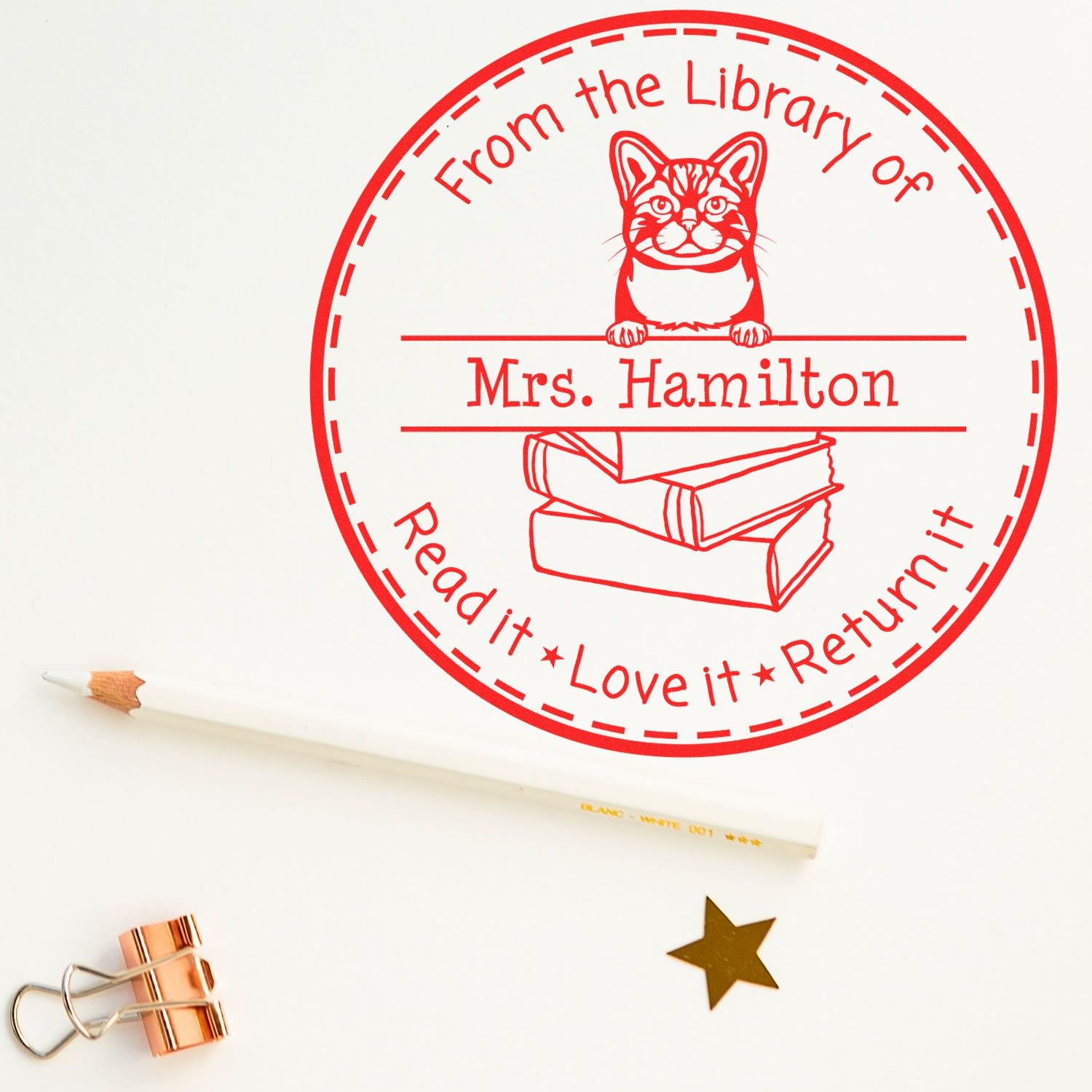 American Wirehair Custom-Made Read It Love It Return It For Books Stamp - Engineer Seal Stamps