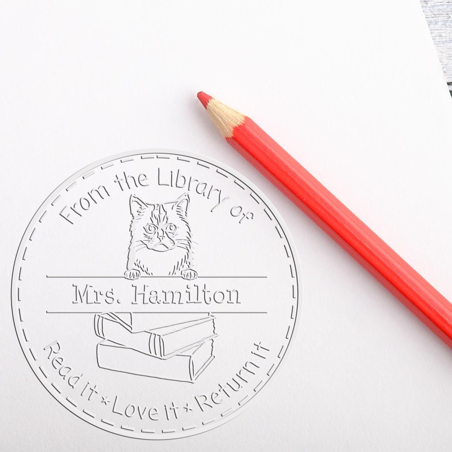 Asian Semi Longhair Cat Custom Book Tag Embossing Seal - Engineer Seal Stamps