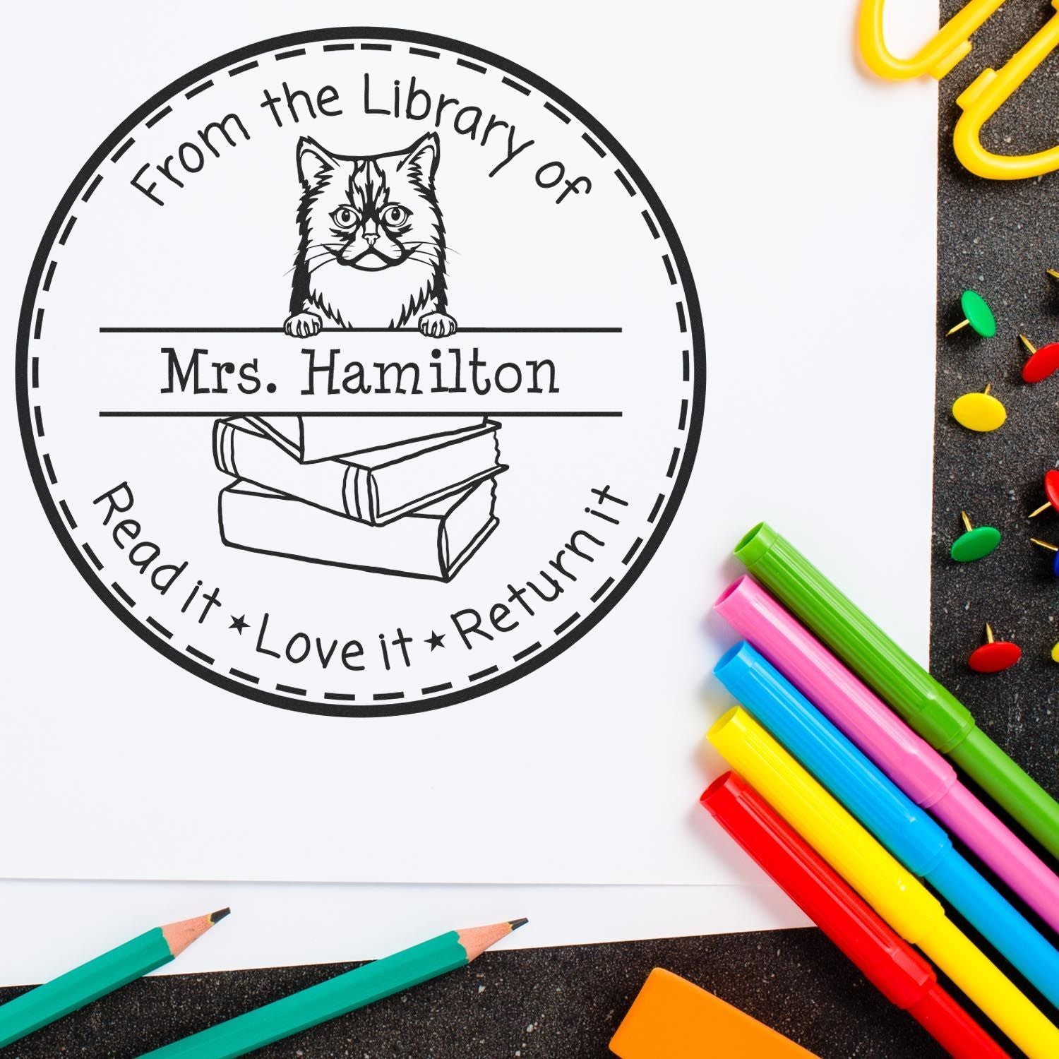 Asian Semi Longhair Custom-Made Read It Love It Return It For Book Sharing Stamp - Engineer Seal Stamps