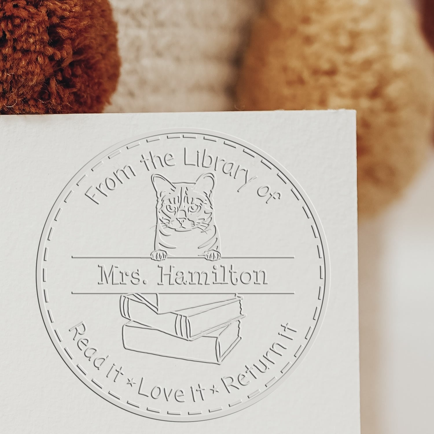 Custom Reading Embosser with Australian Mist Cat - Engineer Seal Stamps