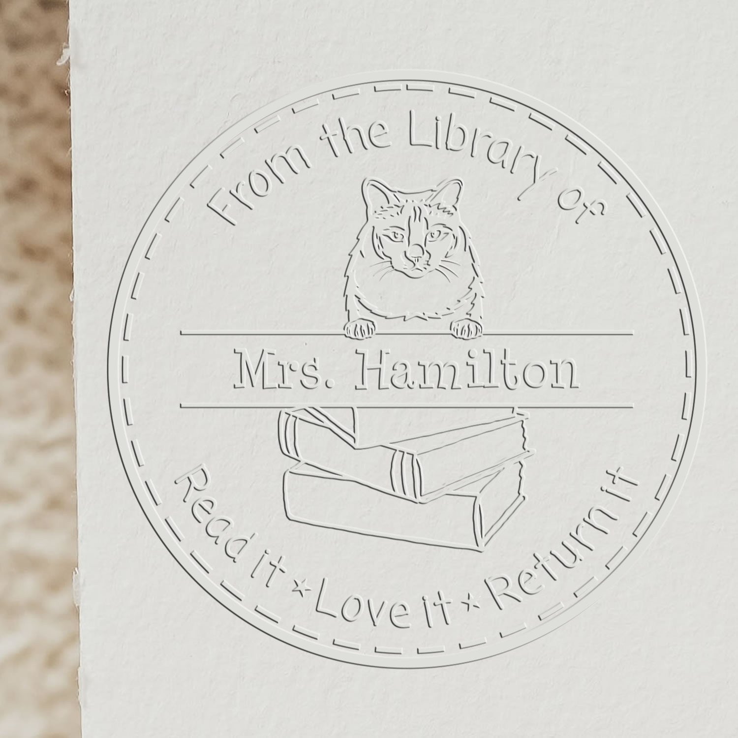 Custom Book Lending Seal with Balinese Cat - Engineer Seal Stamps