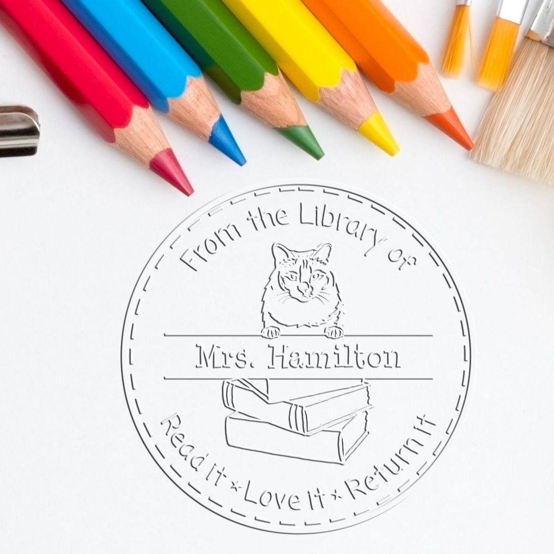 Custom Book Lending Seal with Balinese Cat - Engineer Seal Stamps