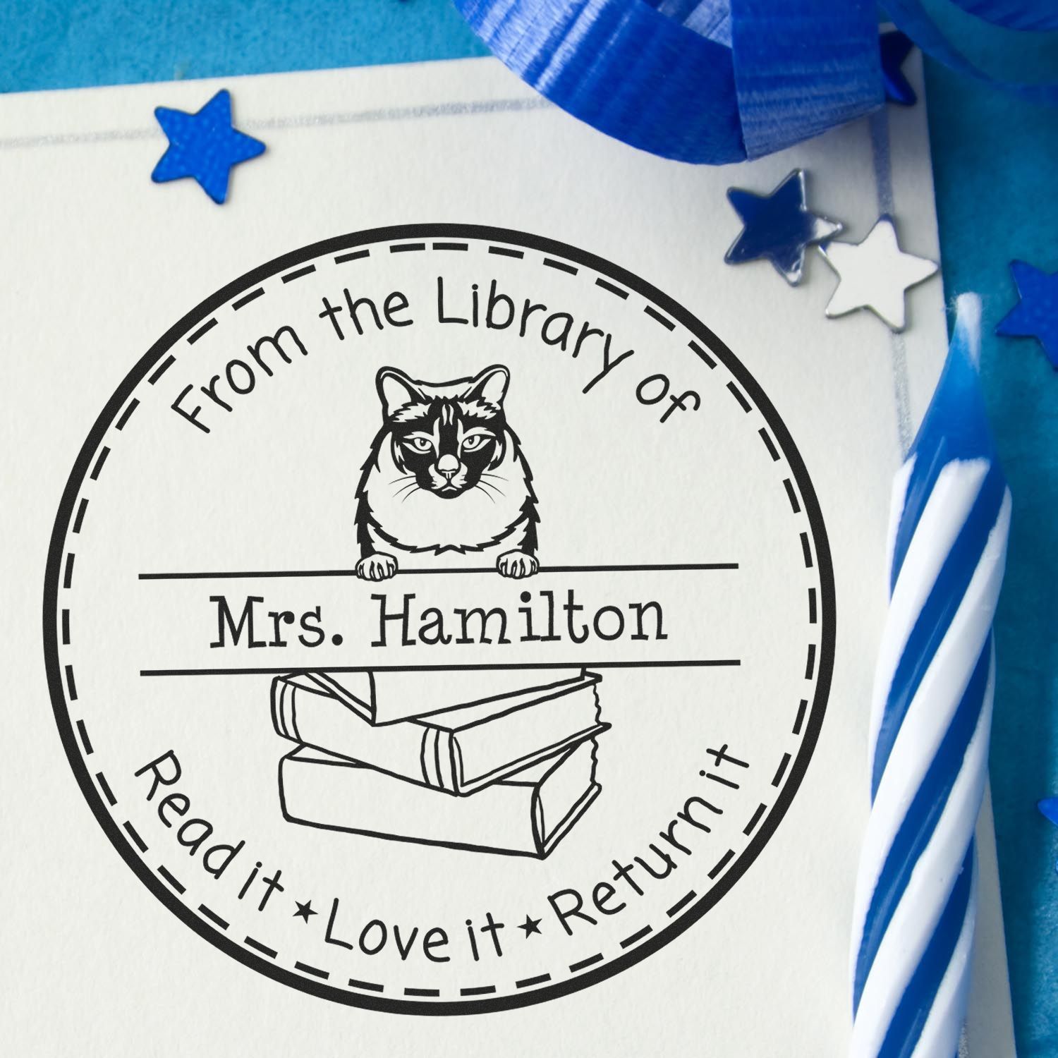 Personalized Classroom Resource Stamper with Balinese Cat - Engineer Seal Stamps