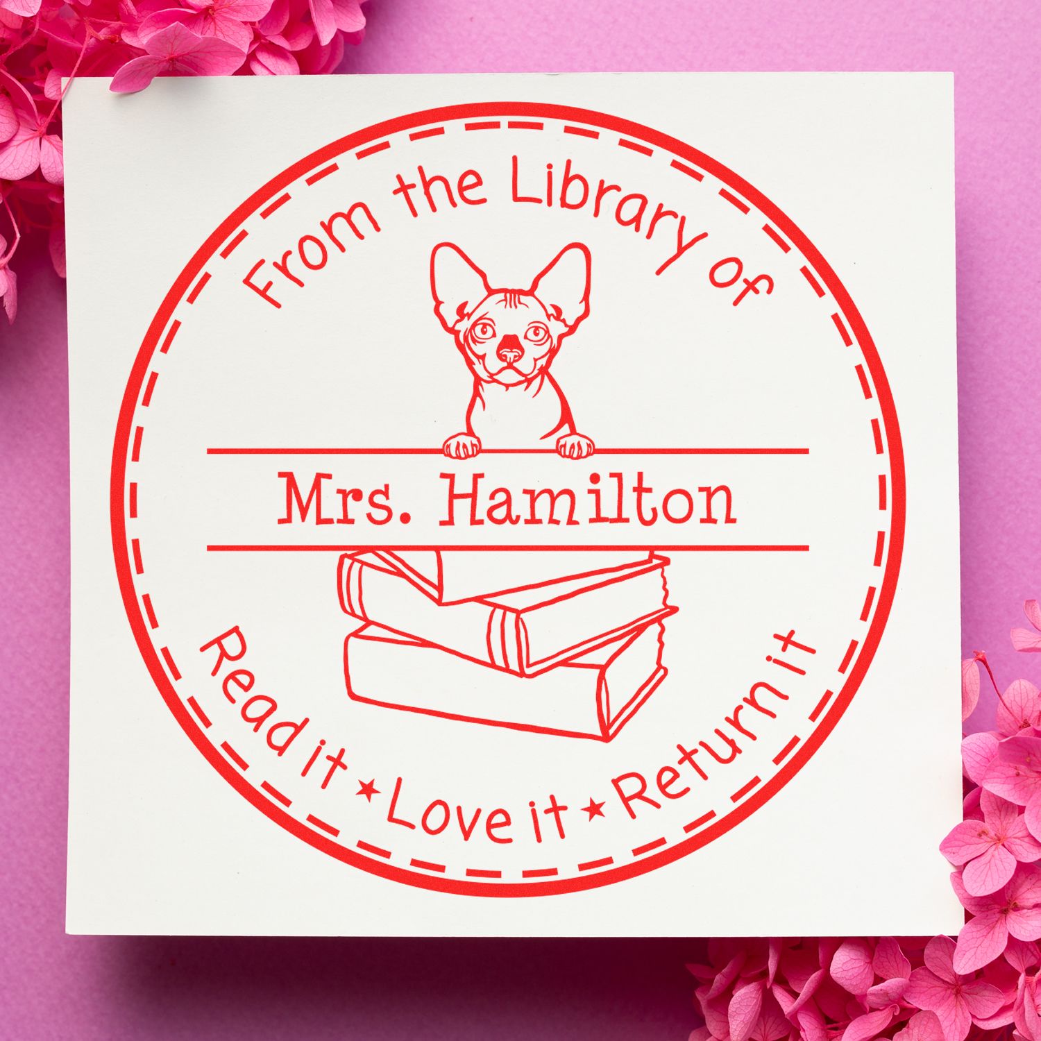 Bambino Cat Personalized Classroom Library Stamp - Engineer Seal Stamps