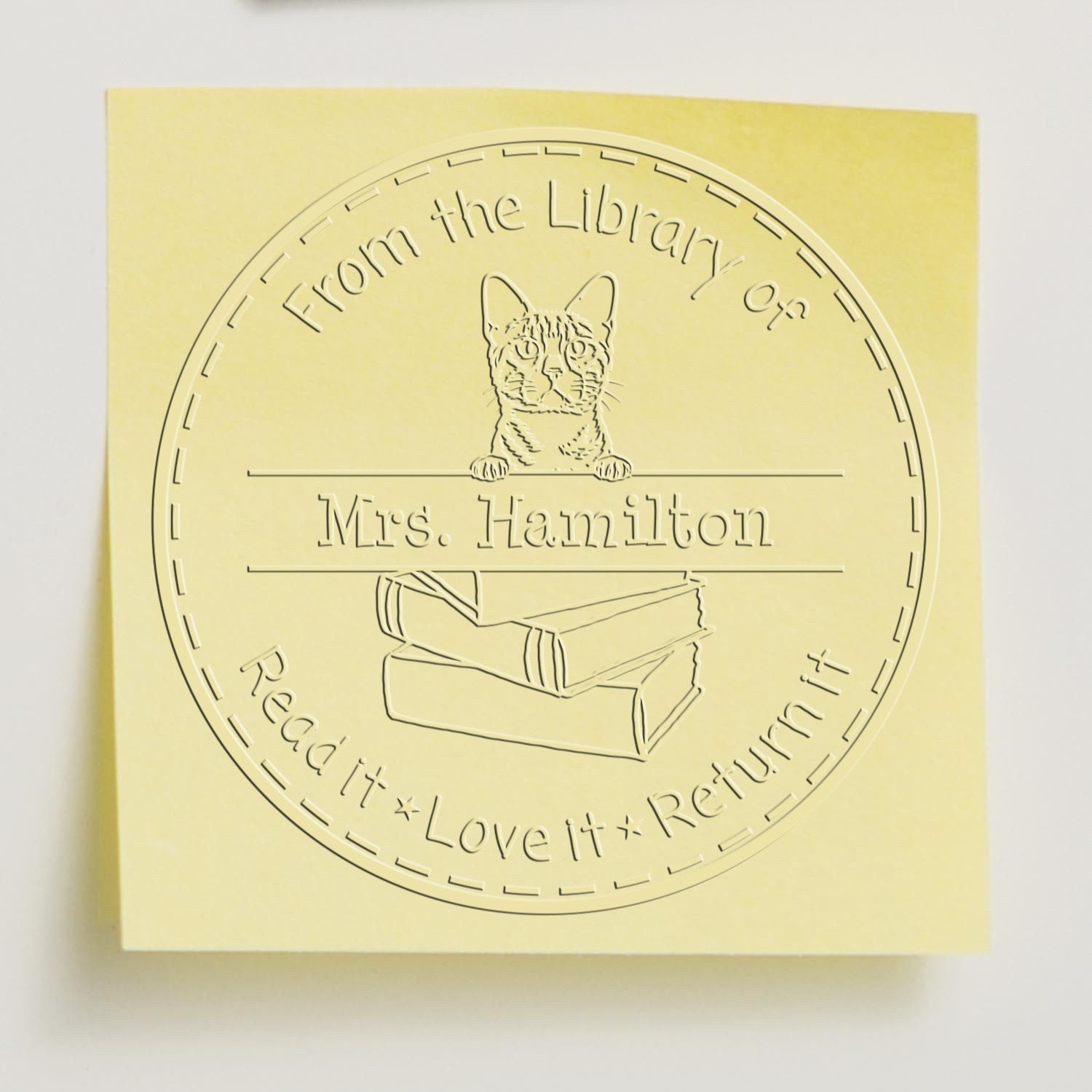 Custom Book Lending Embossed Stamp with Bengal Cat - Engineer Seal Stamps