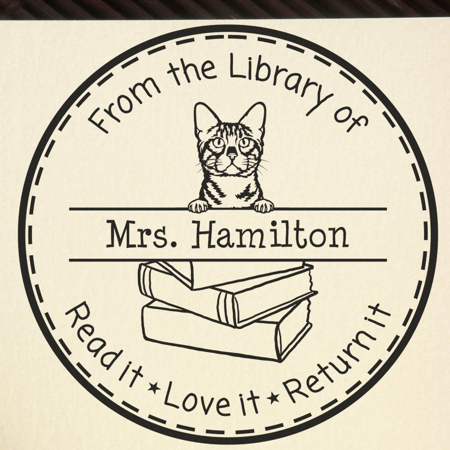 Personalized Nameplate Stamper with Bengal Cat - Engineer Seal Stamps