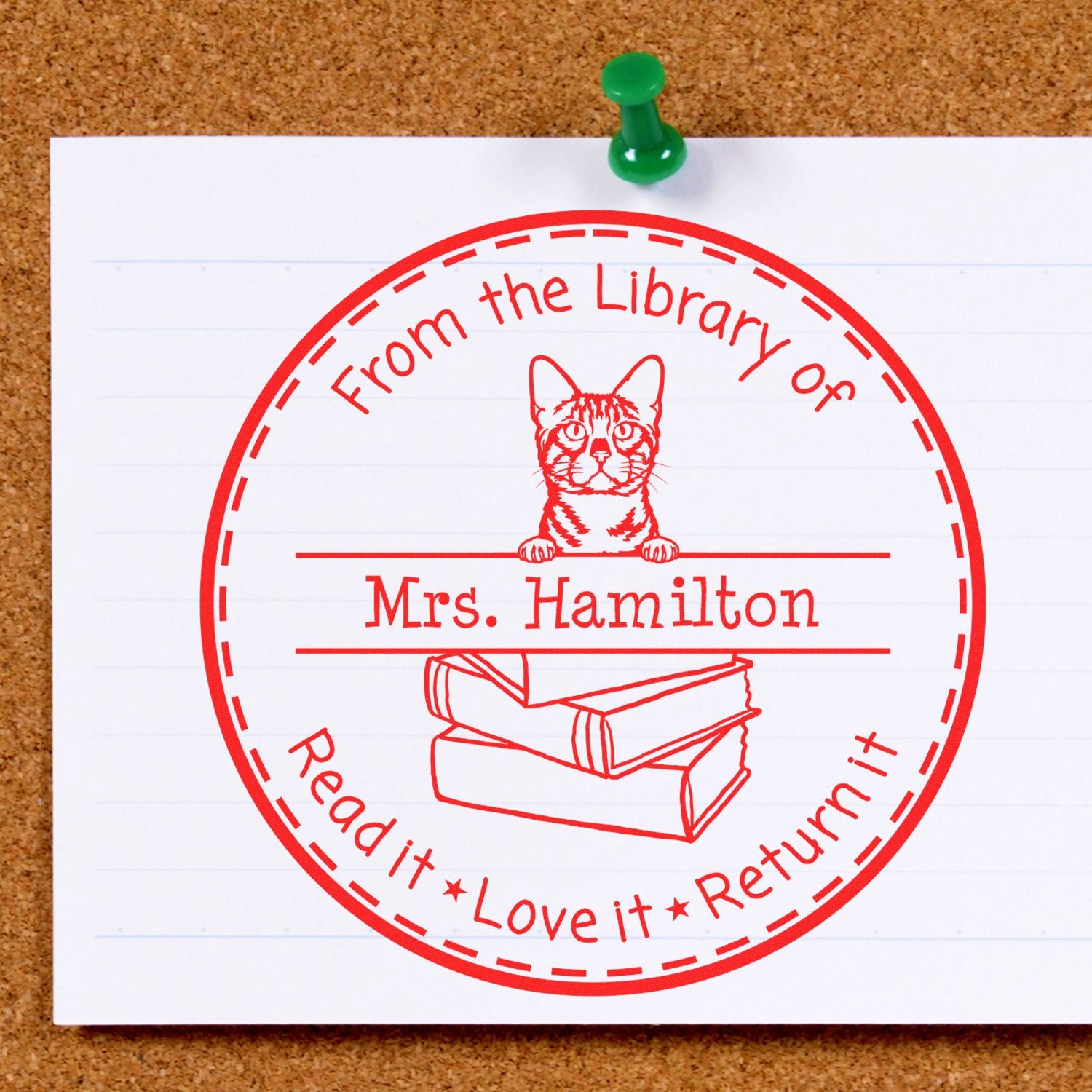 Bengal Cat Personalized Classroom Library Stamper - Engineer Seal Stamps
