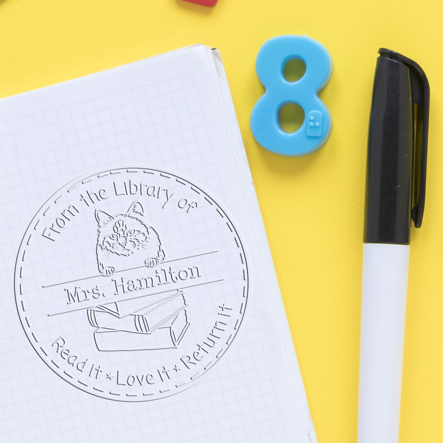 Custom Book Lending Embossing Seal with Birman Cat - Engineer Seal Stamps