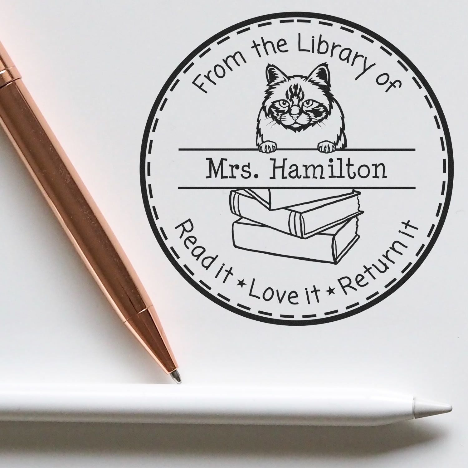 Personalized Ownership For Books Stamp with Birman Cat - Engineer Seal Stamps