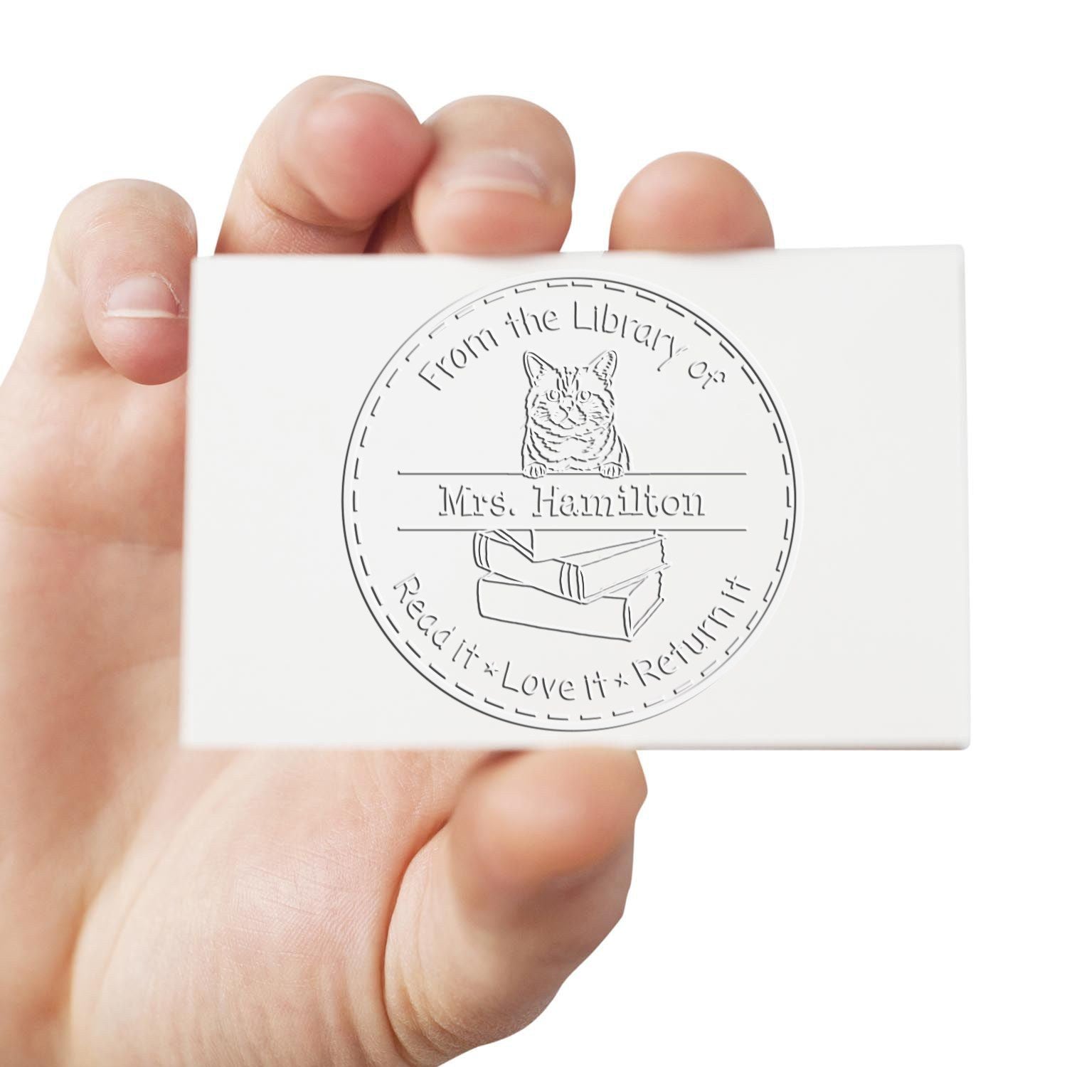 Custom Lending Library Embosser with Brazilian Shorthair Cat - Engineer Seal Stamps