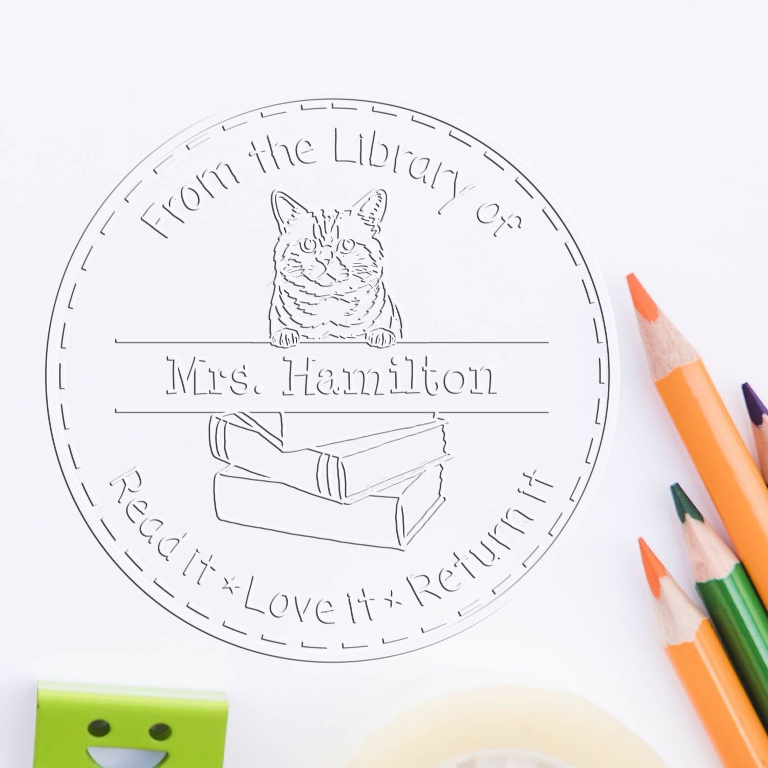 Custom Lending Library Embosser with Brazilian Shorthair Cat - Engineer Seal Stamps