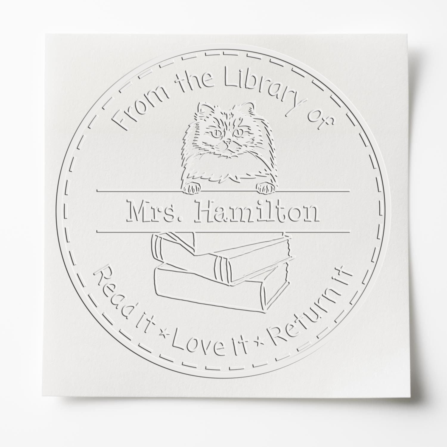 Custom Lending Library Seal with British Longhair Cat - Engineer Seal Stamps