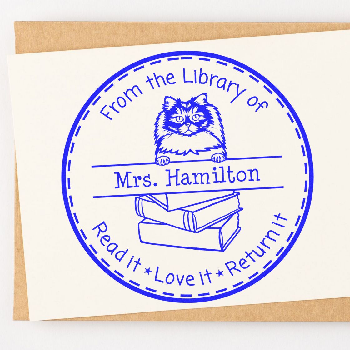 British Longhair Cat Personalized Library Book Stamp - Engineer Seal Stamps