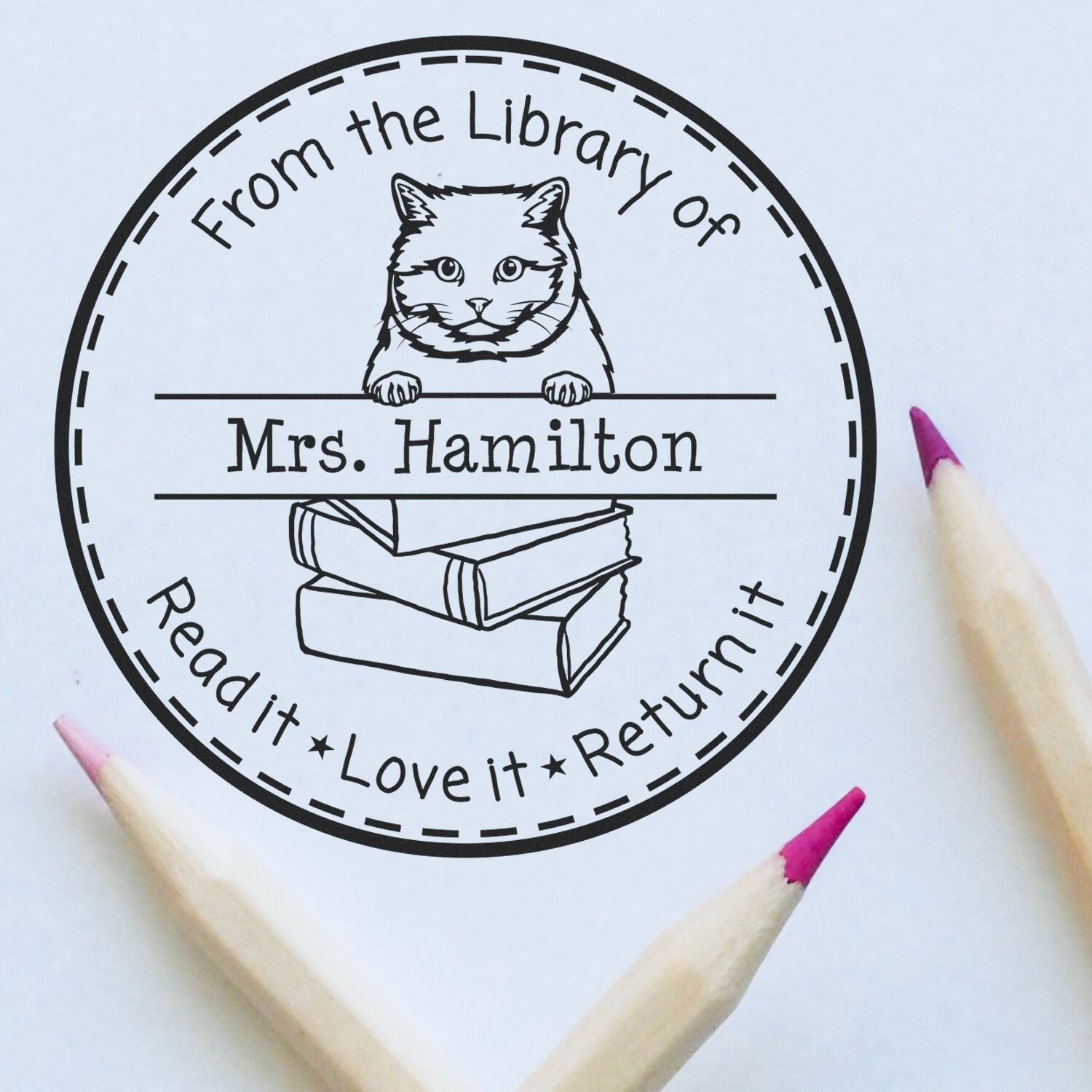 British Shorthair Custom-Made Read It Love It Return It For Book Clubs Stamp - Engineer Seal Stamps