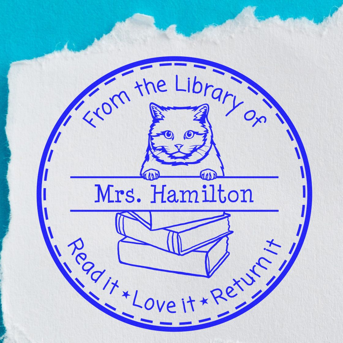 British Shorthair Cat Personalized Library Book Stamper - Engineer Seal Stamps