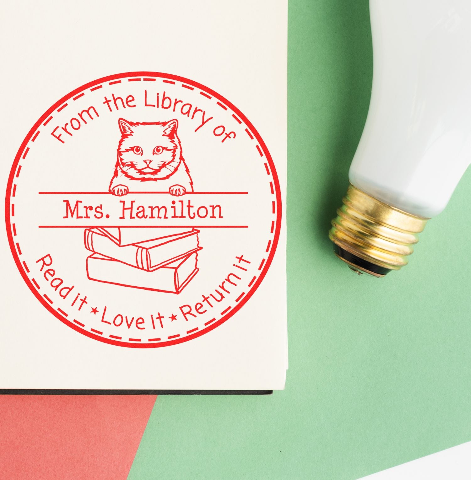 Personalized Book Personalization Tool Stamper with British Shorthair Cat - Engineer Seal Stamps