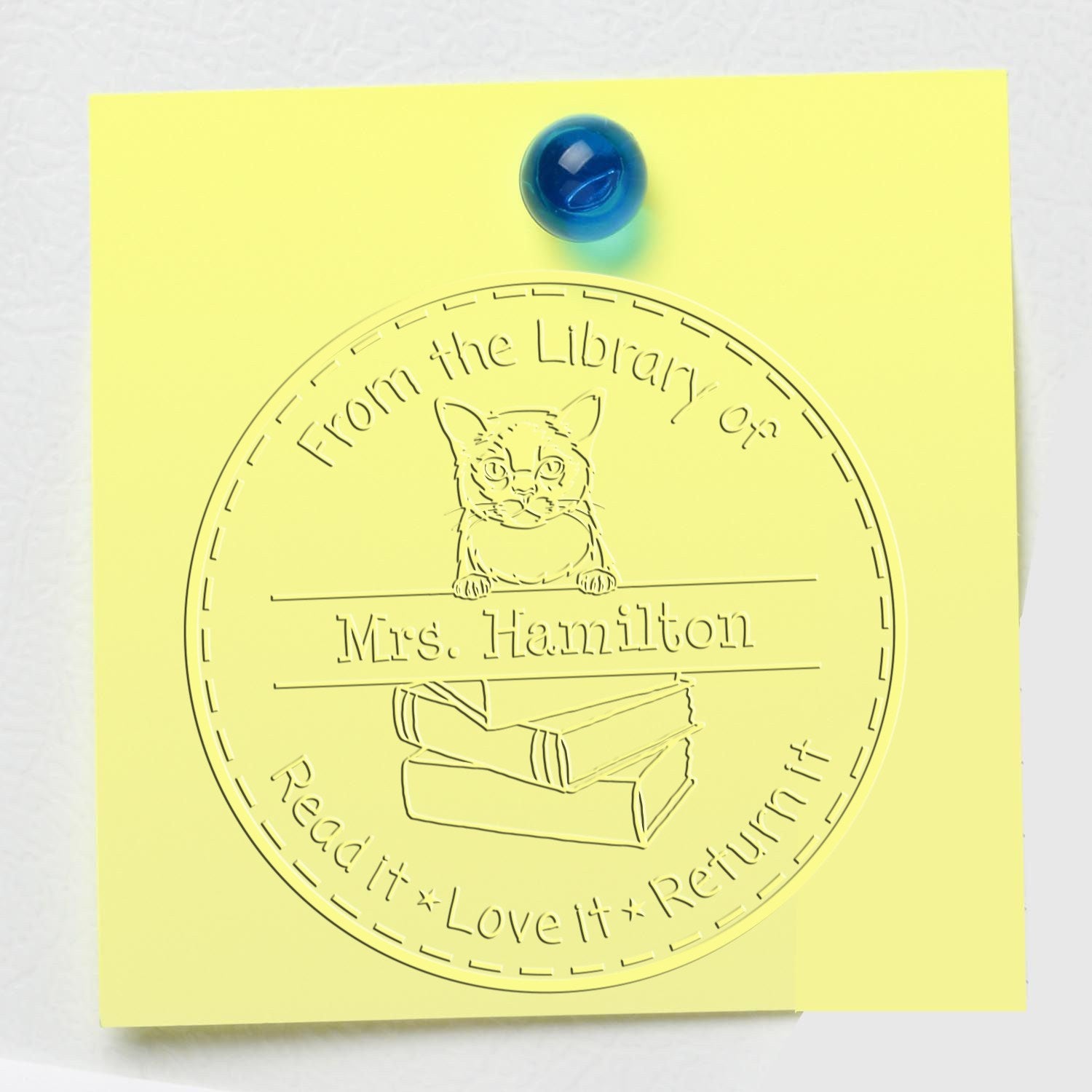 Custom Lending Library Embossed Stamp with Burmese Cat - Engineer Seal Stamps
