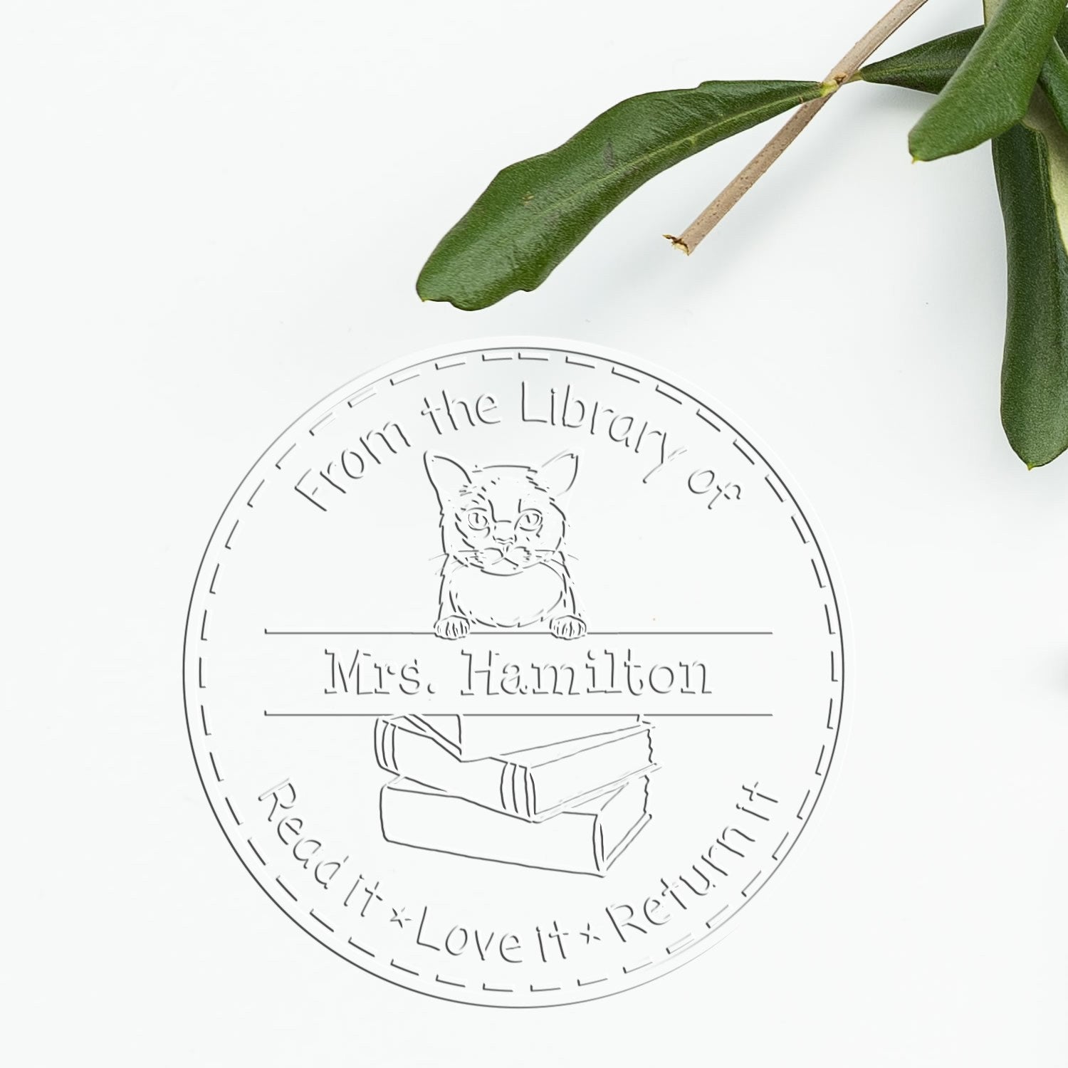 Custom Lending Library Embossed Stamp with Burmese Cat - Engineer Seal Stamps