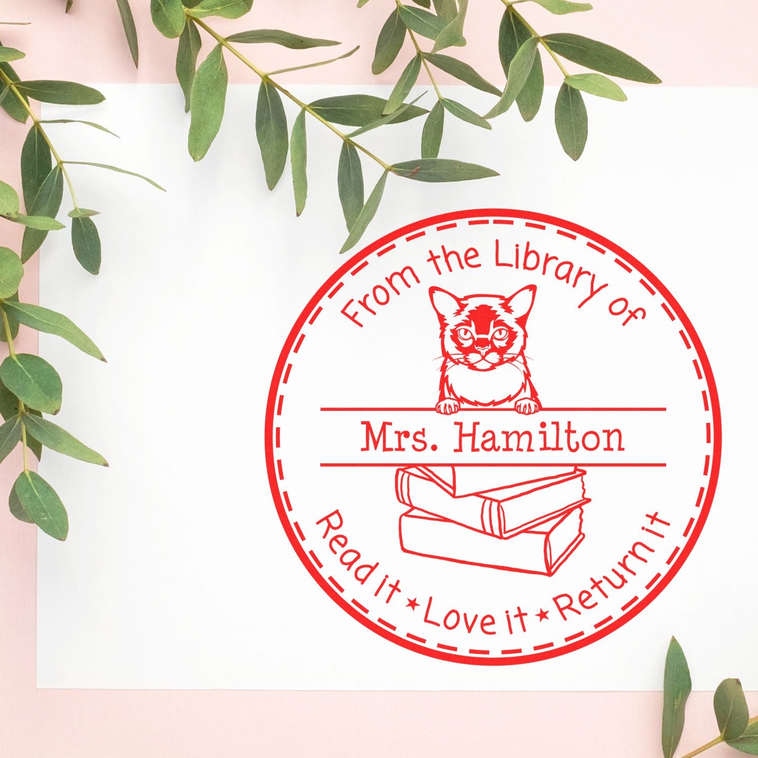 Burmese Cat Personalized Bookplate Stamp - Engineer Seal Stamps