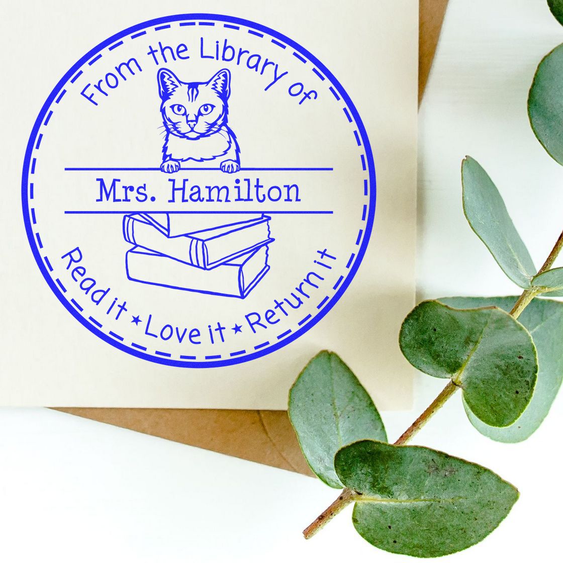 Personalized Library Tools For Classroom Stamper with Burmilla Cat - Engineer Seal Stamps