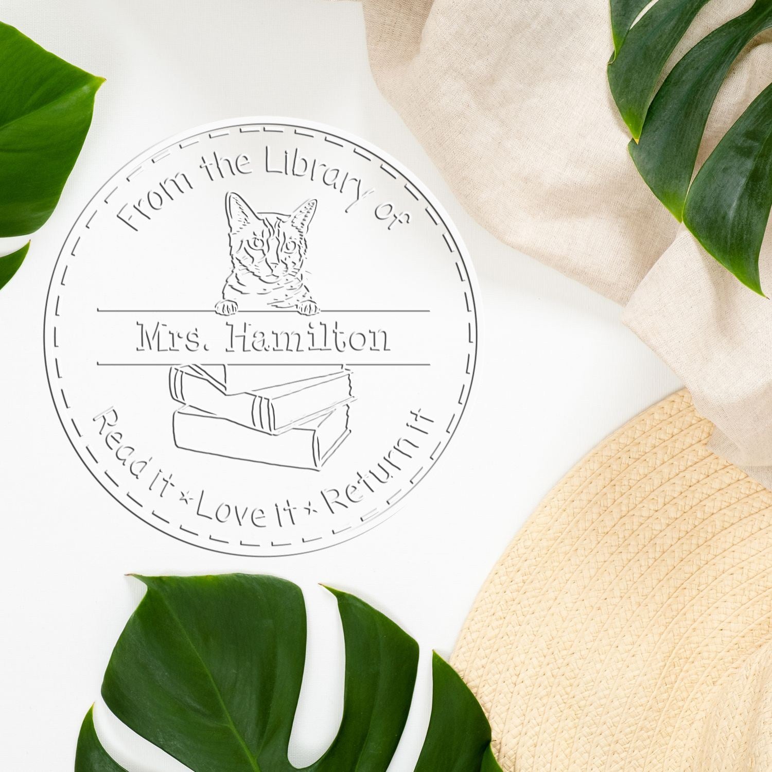 California Spangled Cat Custom Book Check-Out Embosser - Engineer Seal Stamps