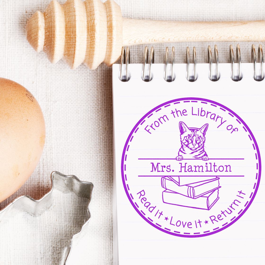 Personalized Library Personalization Stamp with California Spangled Cat - Engineer Seal Stamps