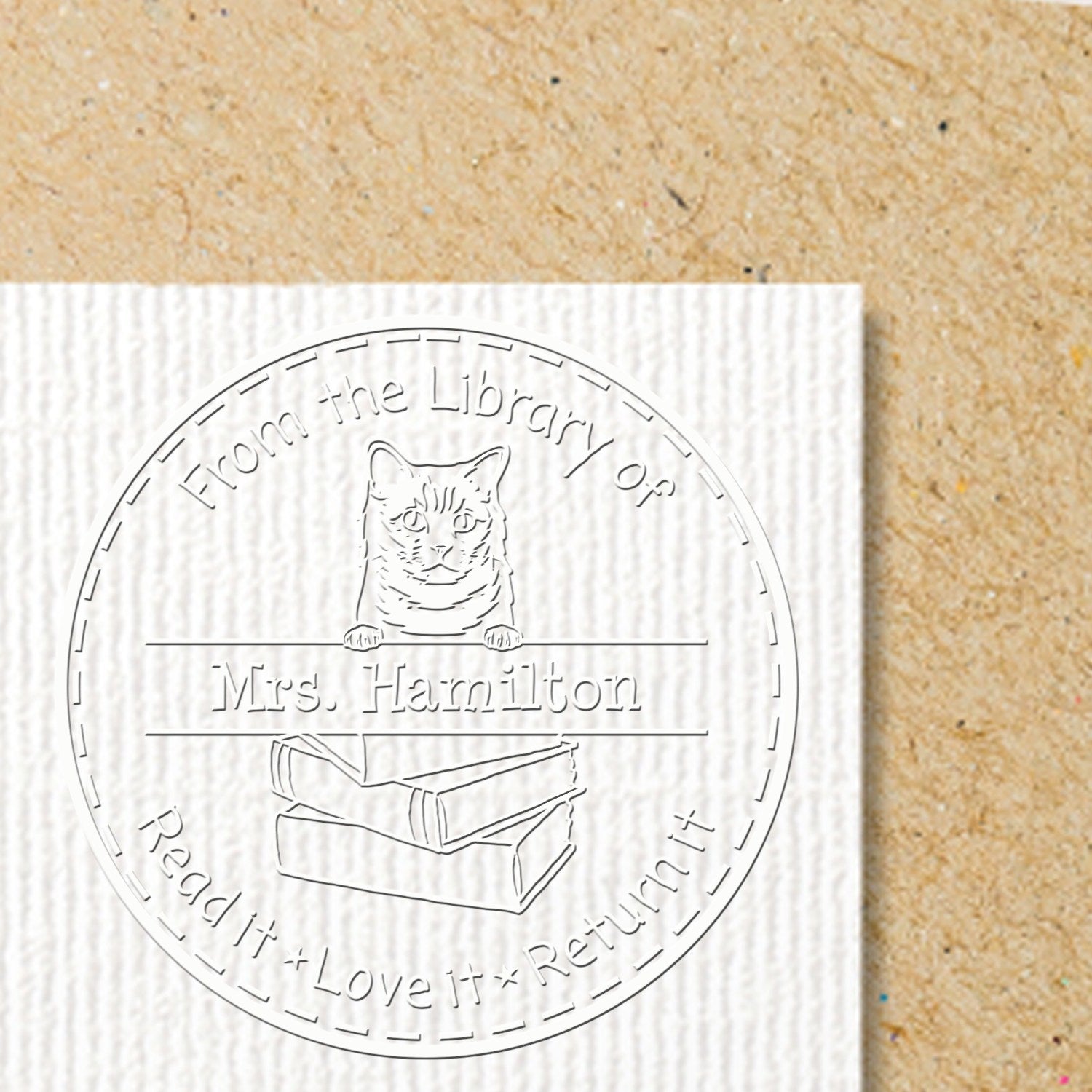 Custom Personal Book Seal with Chartreux Cat - Engineer Seal Stamps
