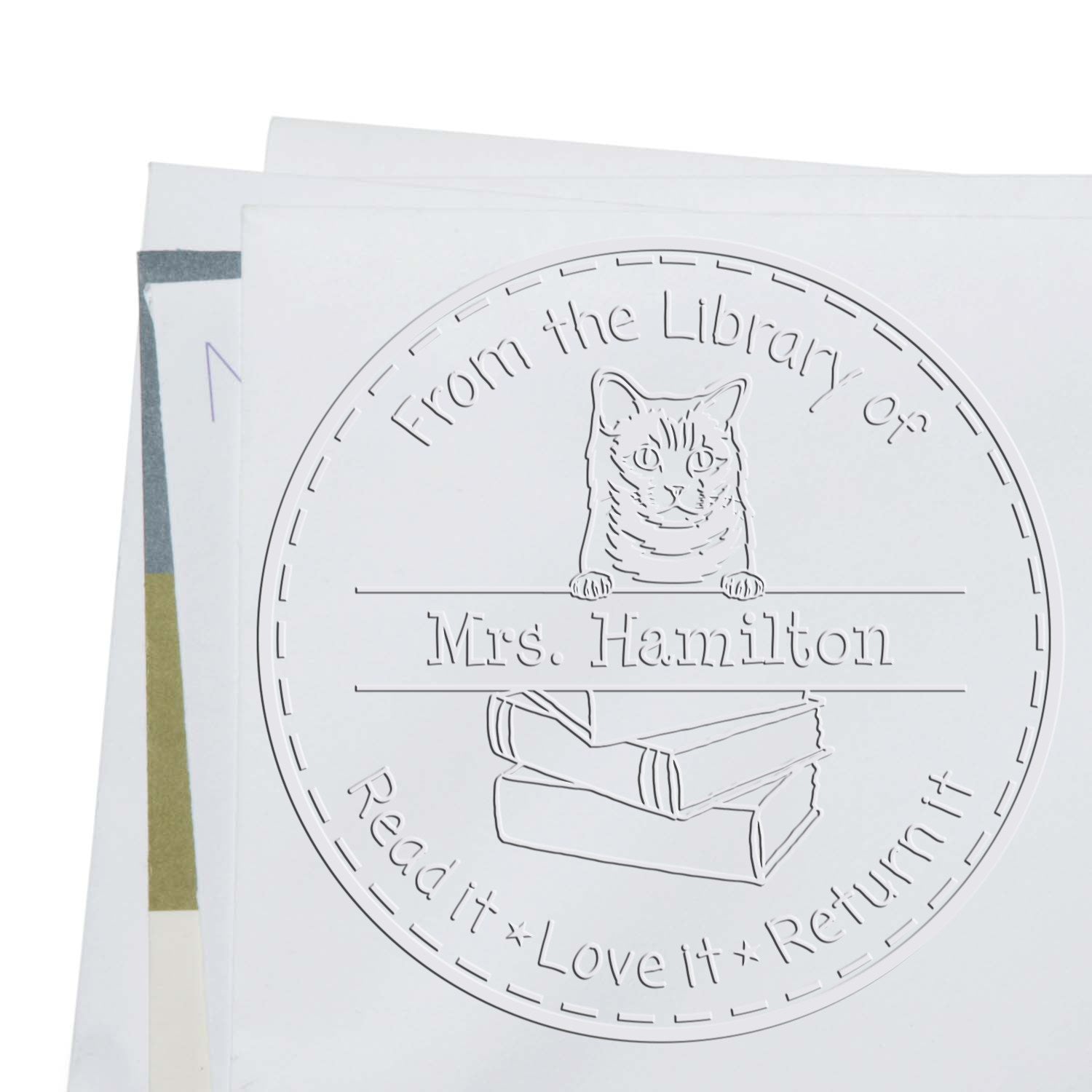 Custom Book Borrower Seal with Chartreux Cat - Engineer Seal Stamps